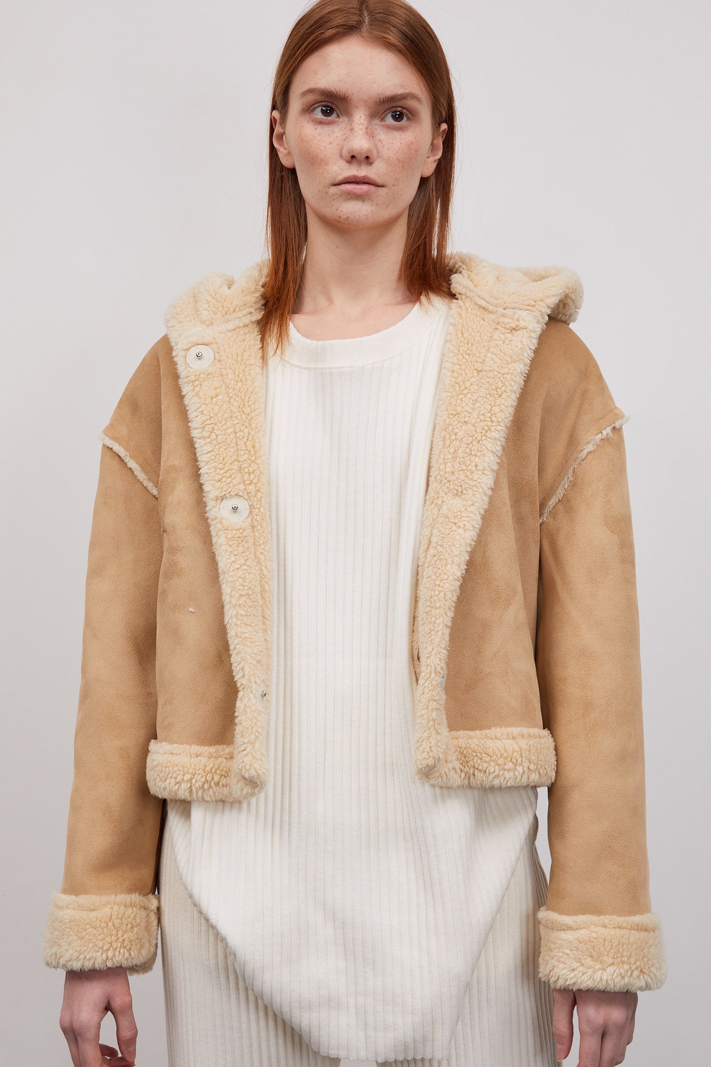 Hoodie Suede Jacket, Caramel