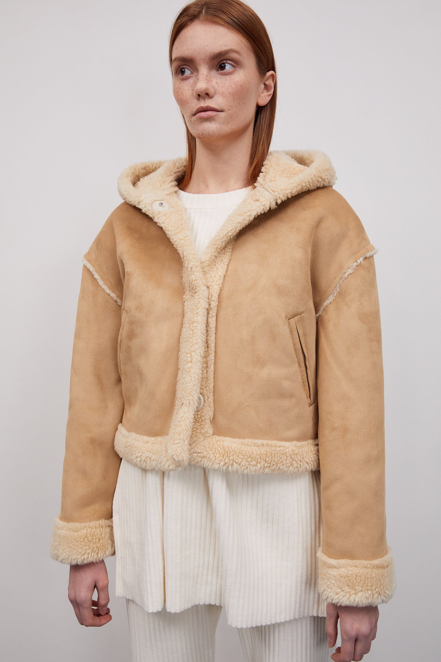 Hoodie Suede Jacket, Caramel