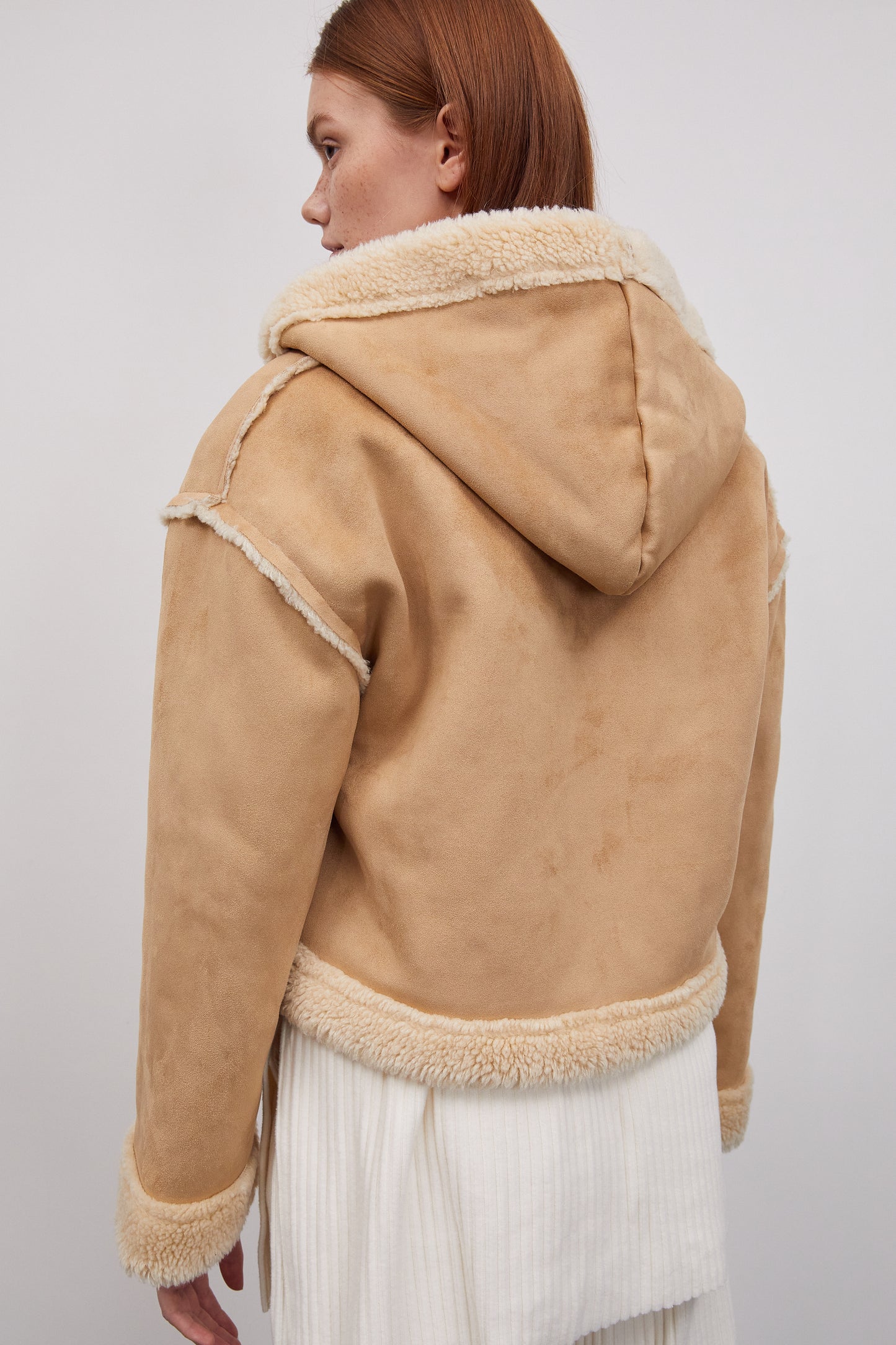 Hoodie Suede Jacket, Caramel