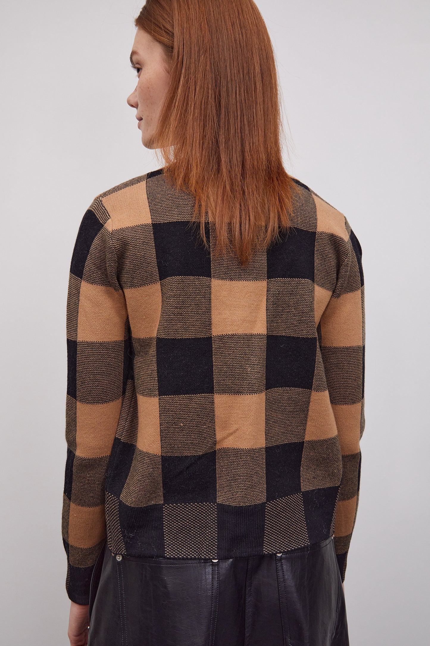 2 Piece Checker Cardigan Set, Toffee