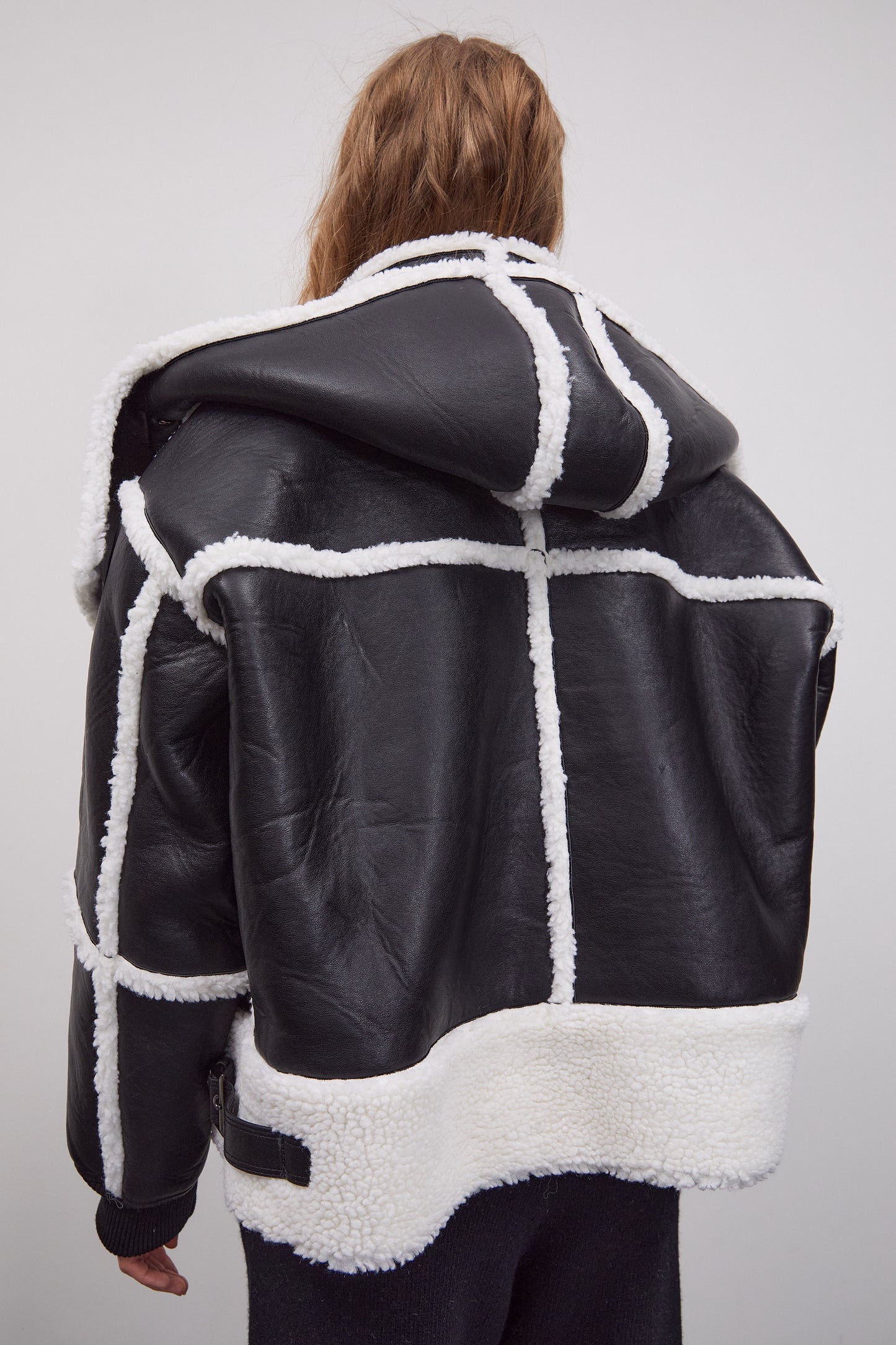 Detachable Hood Shearling Jacket, Black
