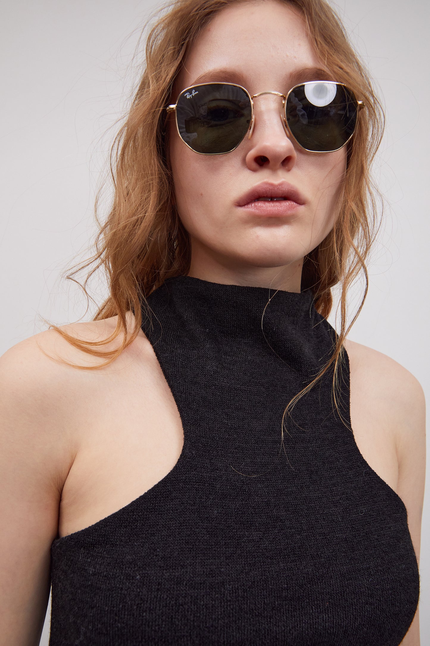 Cutout Halter Knit Top, Black