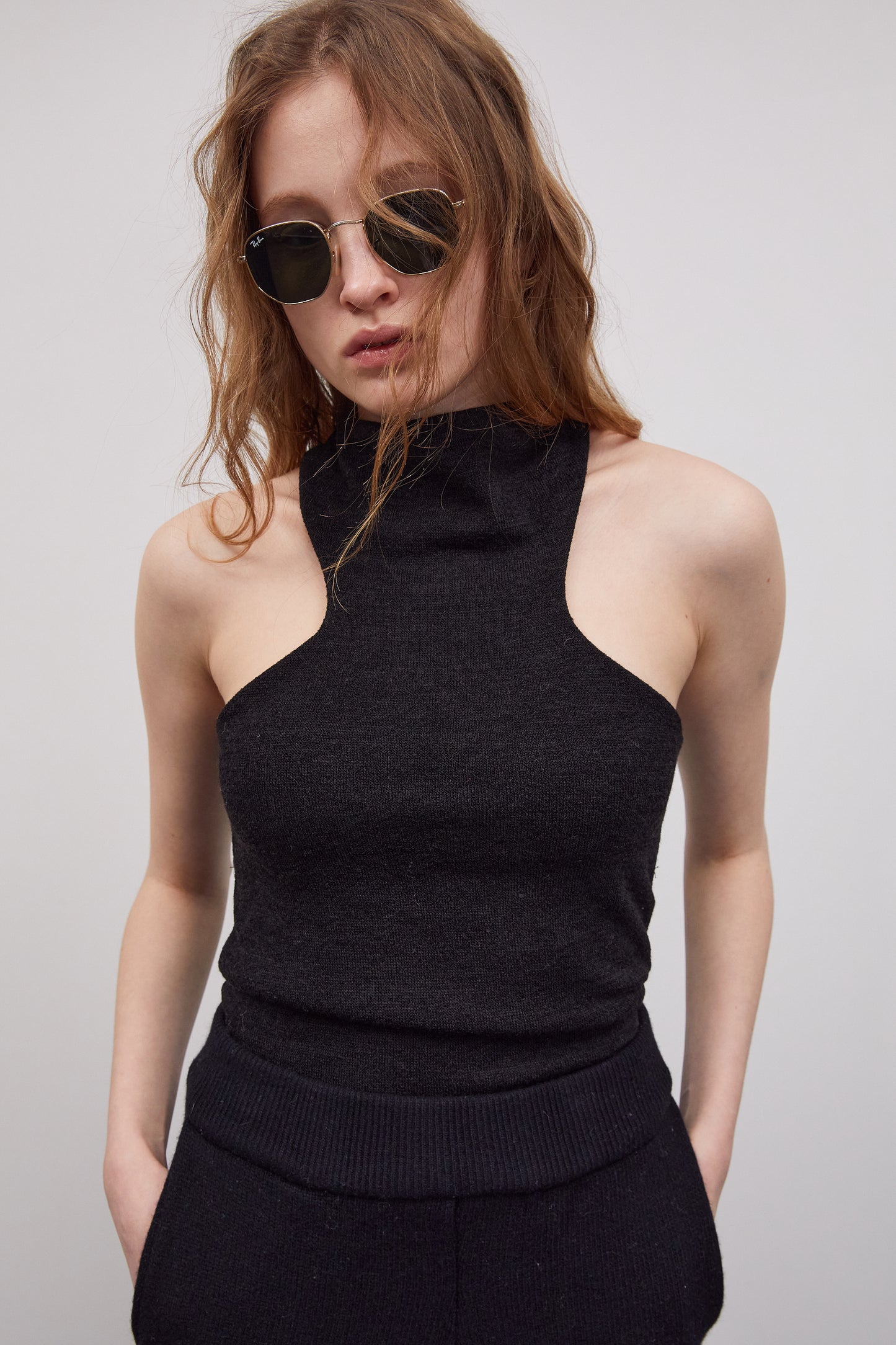 Cutout Halter Knit Top, Black