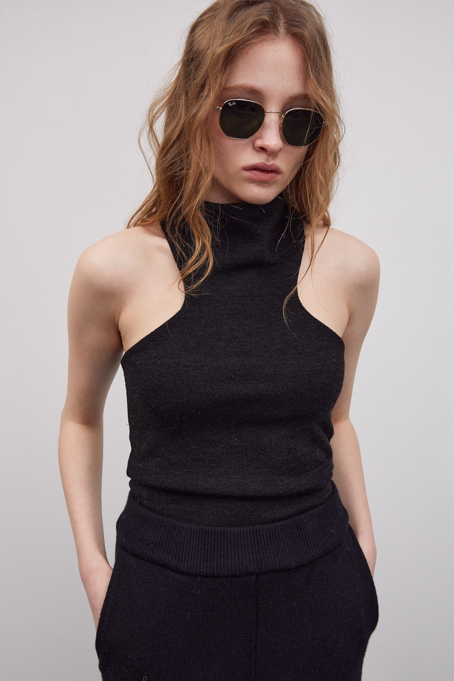 Cutout Halter Knit Top, Black