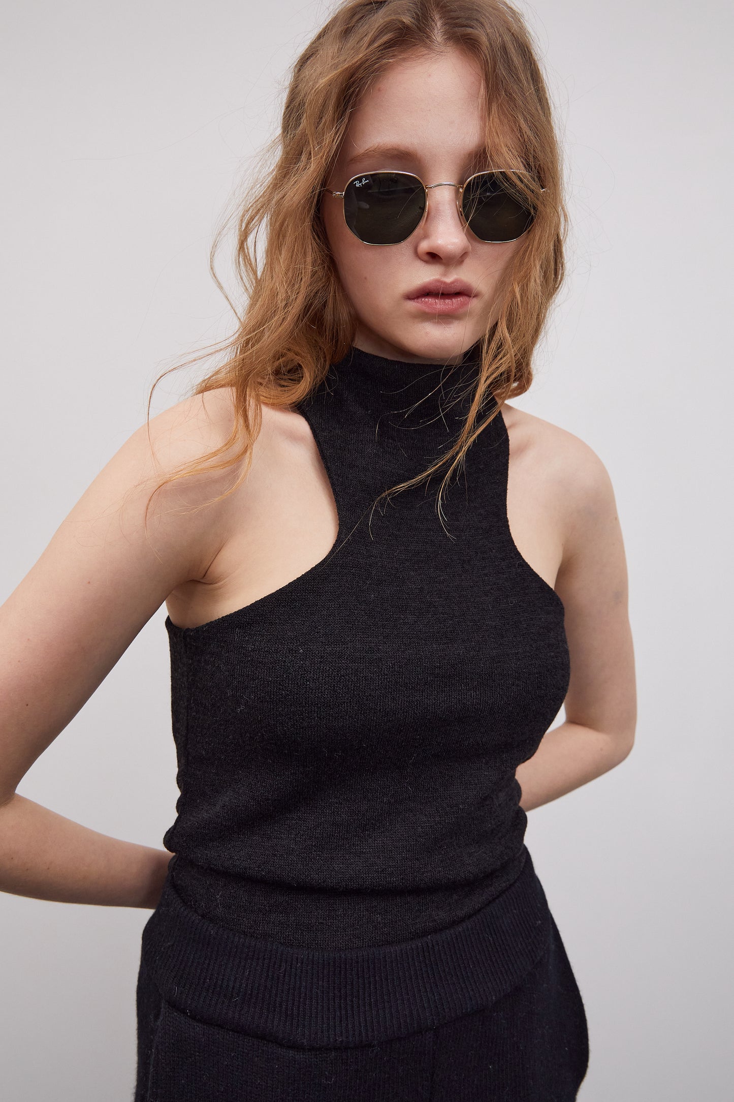 Cutout Halter Knit Top, Black