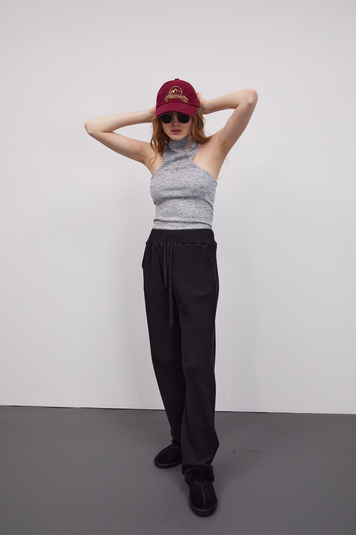 Embroidered Corduroy Cap, Burgundy