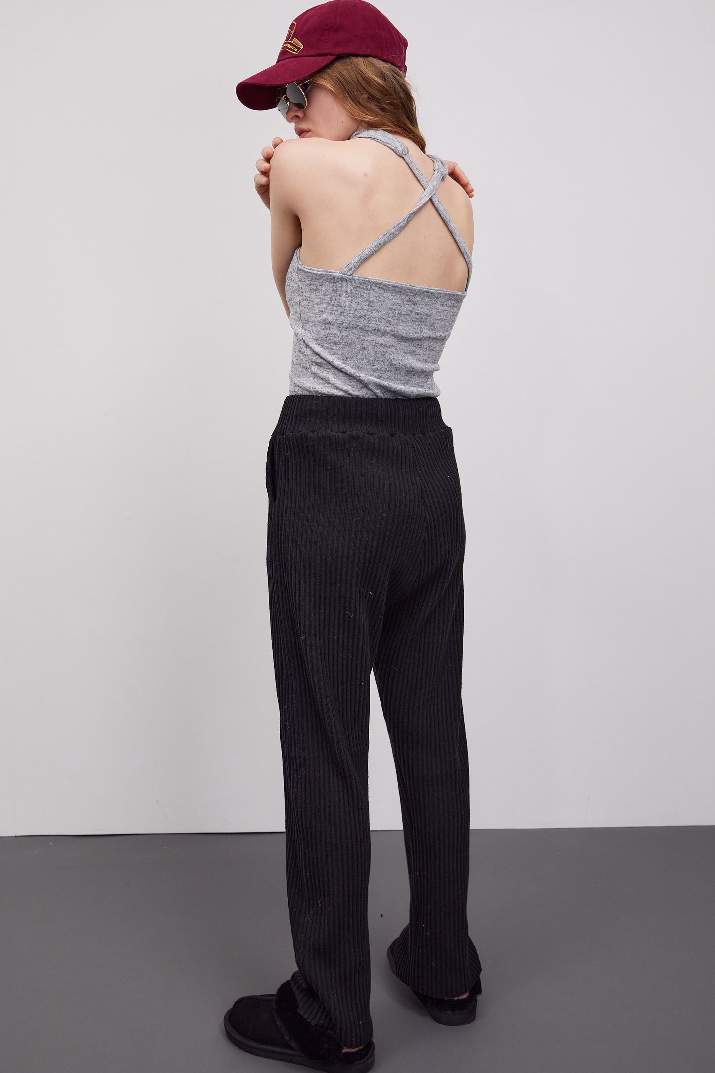 Cutout Halter Knit Top, Grey Melange