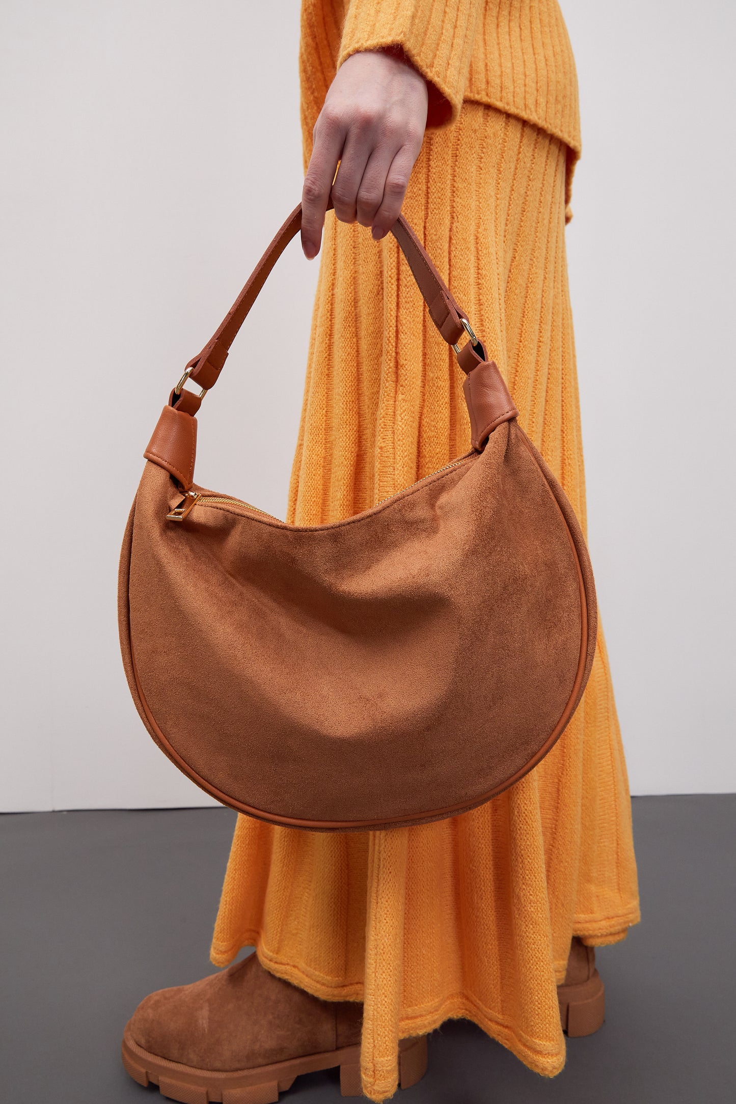 Half Moon Hobo Bag, Tan Beige