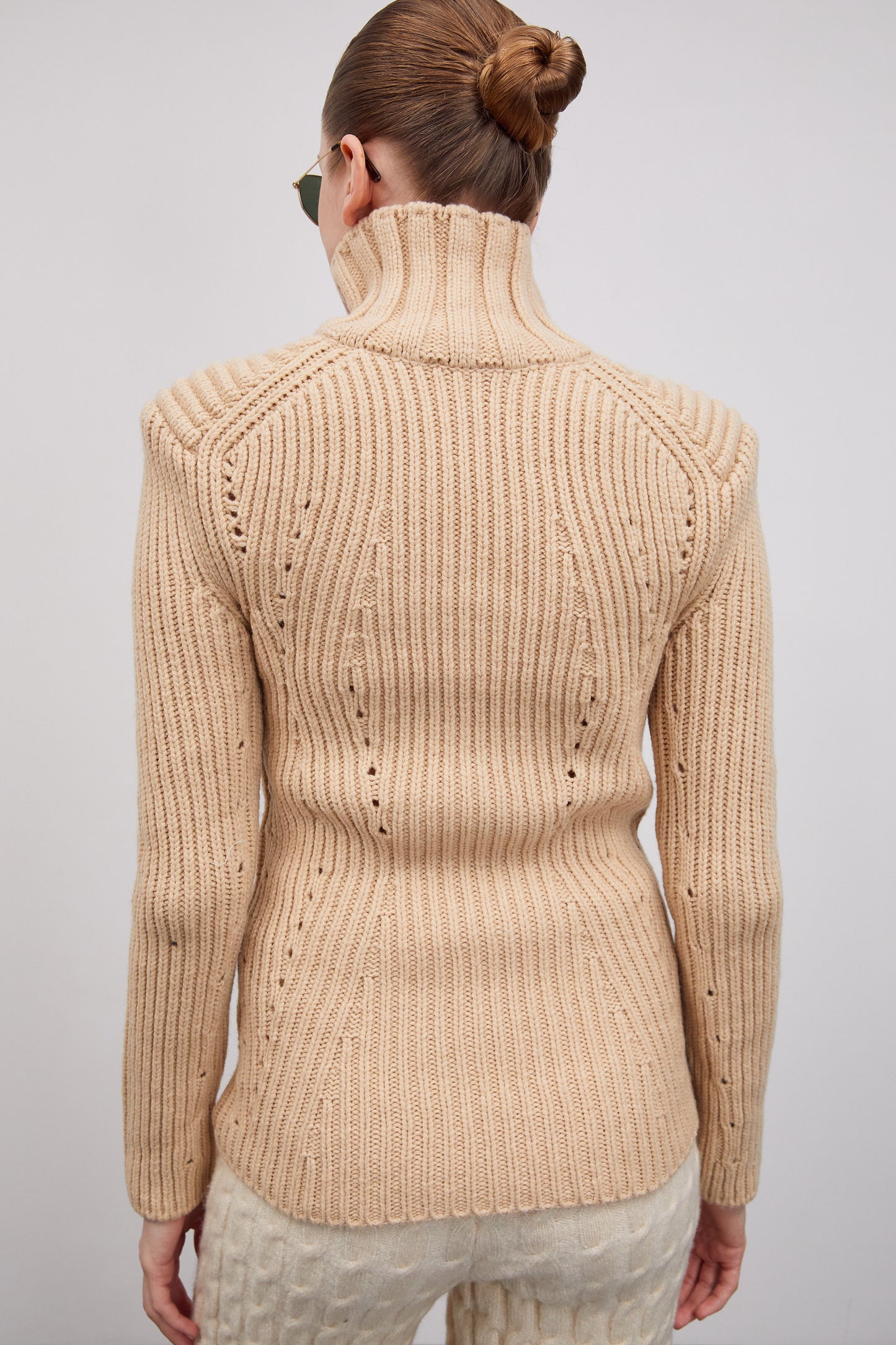 Statement Shoulder Rib Turtleneck Knit, Latte