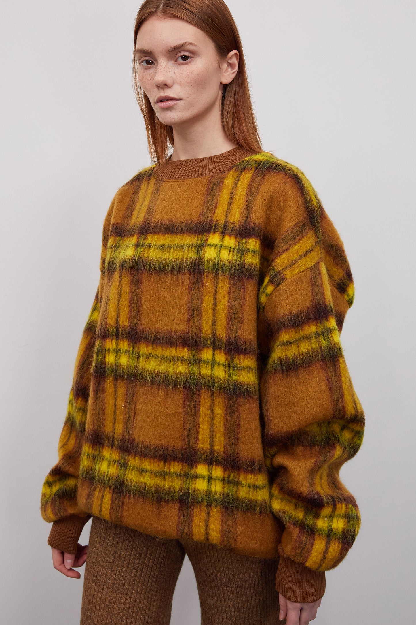 Checker Wool-Blend Oversized Sweatshirt, Mustard