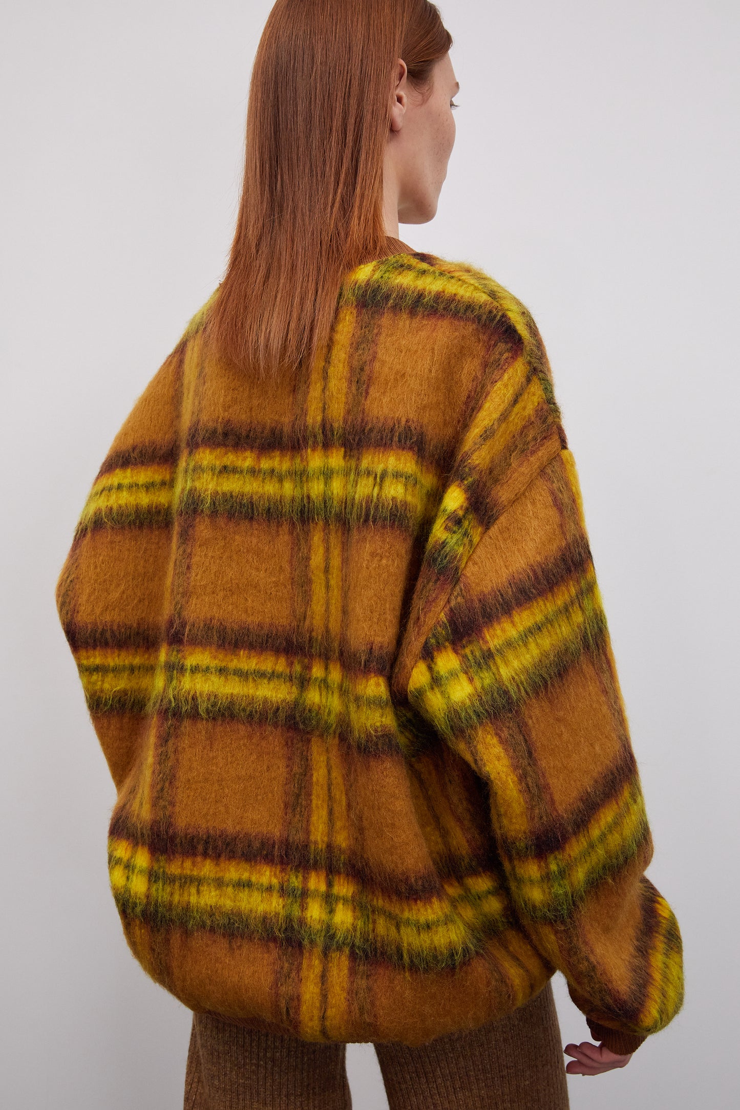 Checker Wool-Blend Oversized Sweatshirt, Mustard