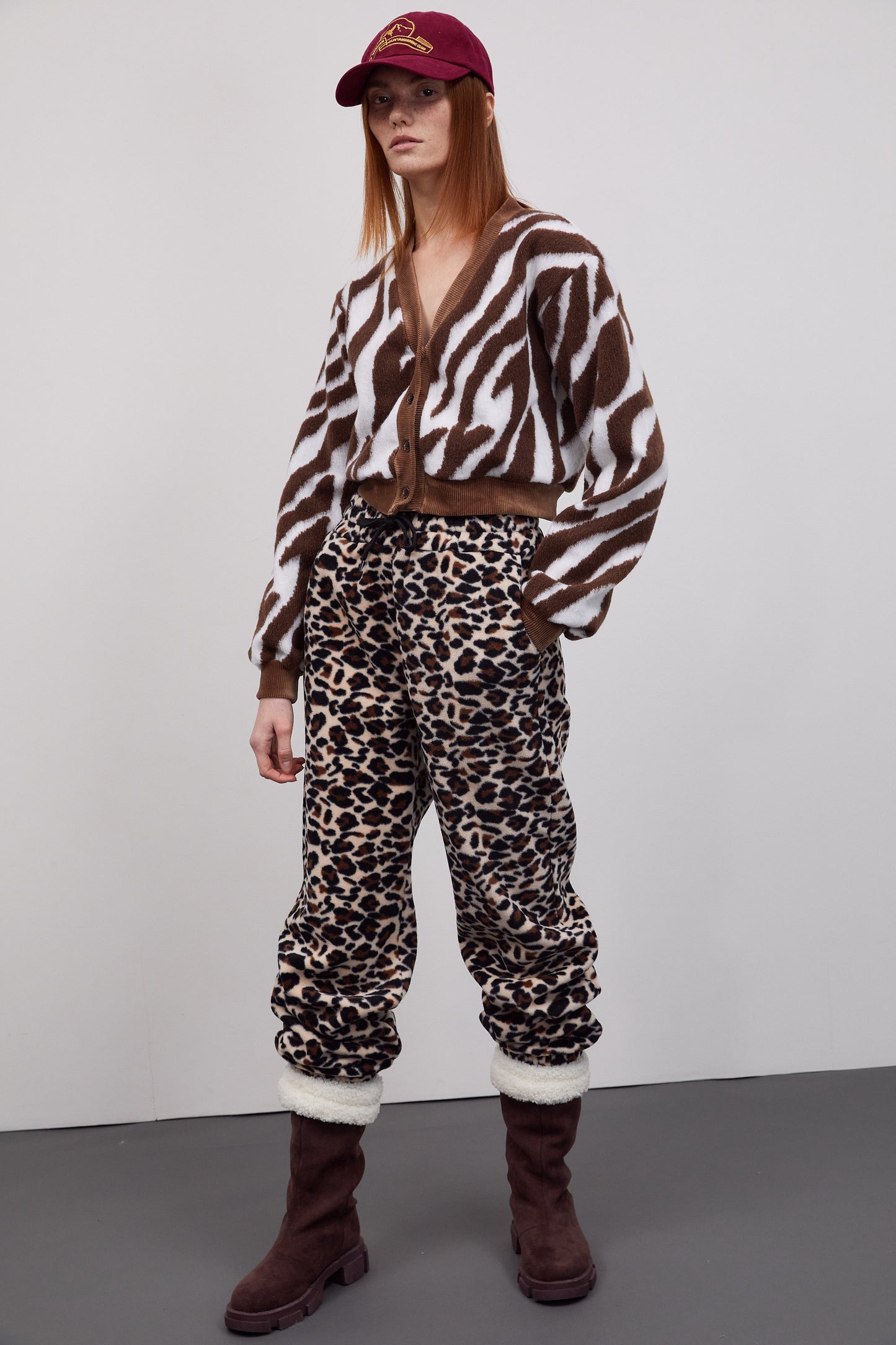 Brushed Crop Cardigan, Zebra Brown