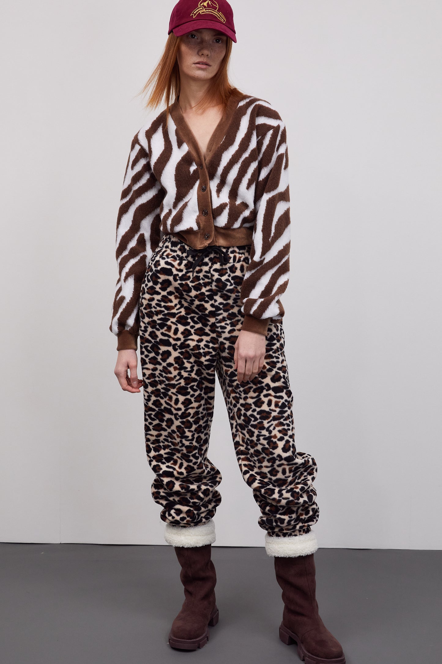 Brushed Crop Cardigan, Zebra Brown