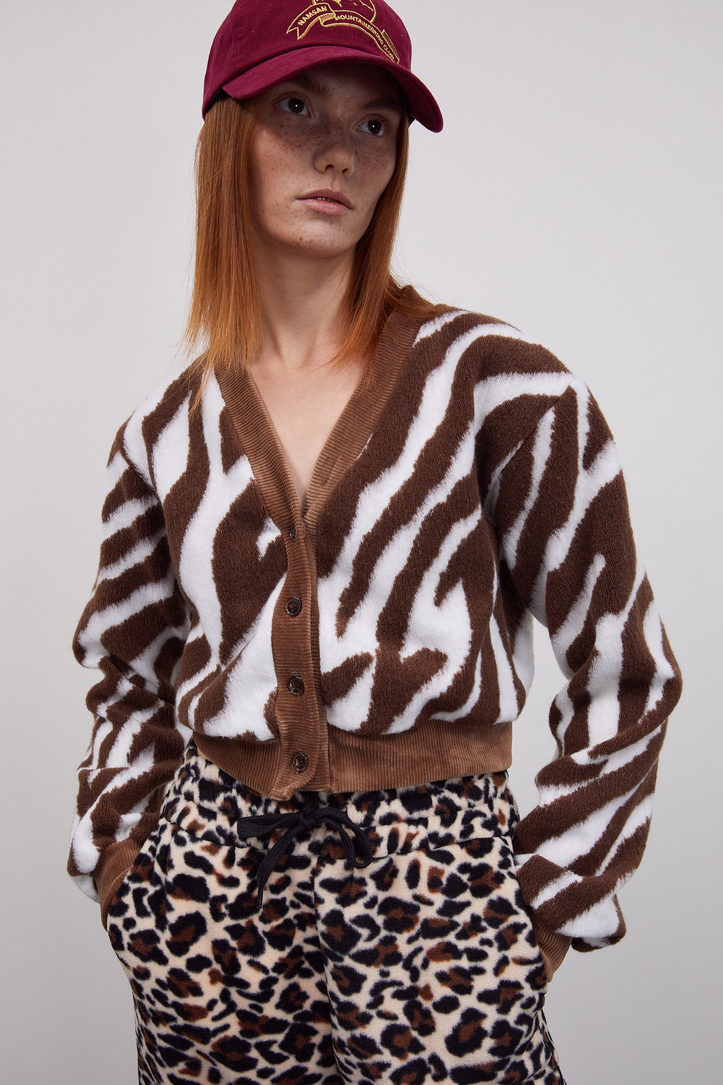 Brushed Crop Cardigan, Zebra Brown