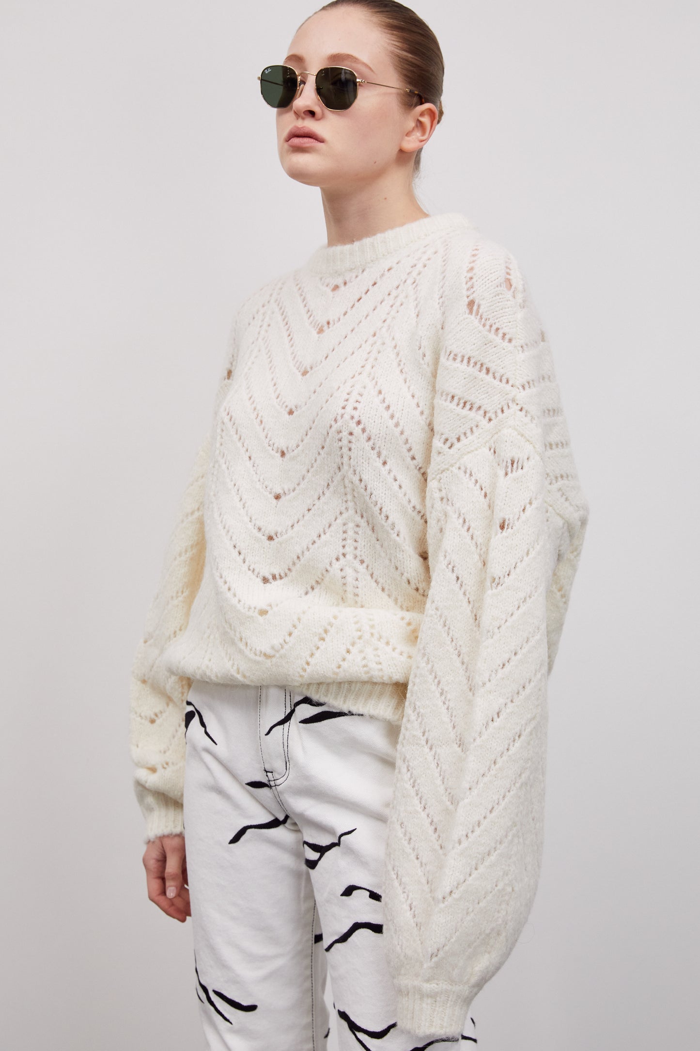 Open Stitch Loose Sweater, Snow White
