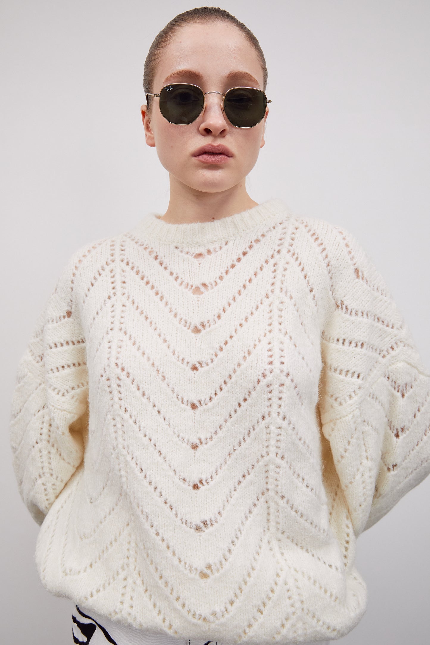 Open Stitch Loose Sweater, Snow White