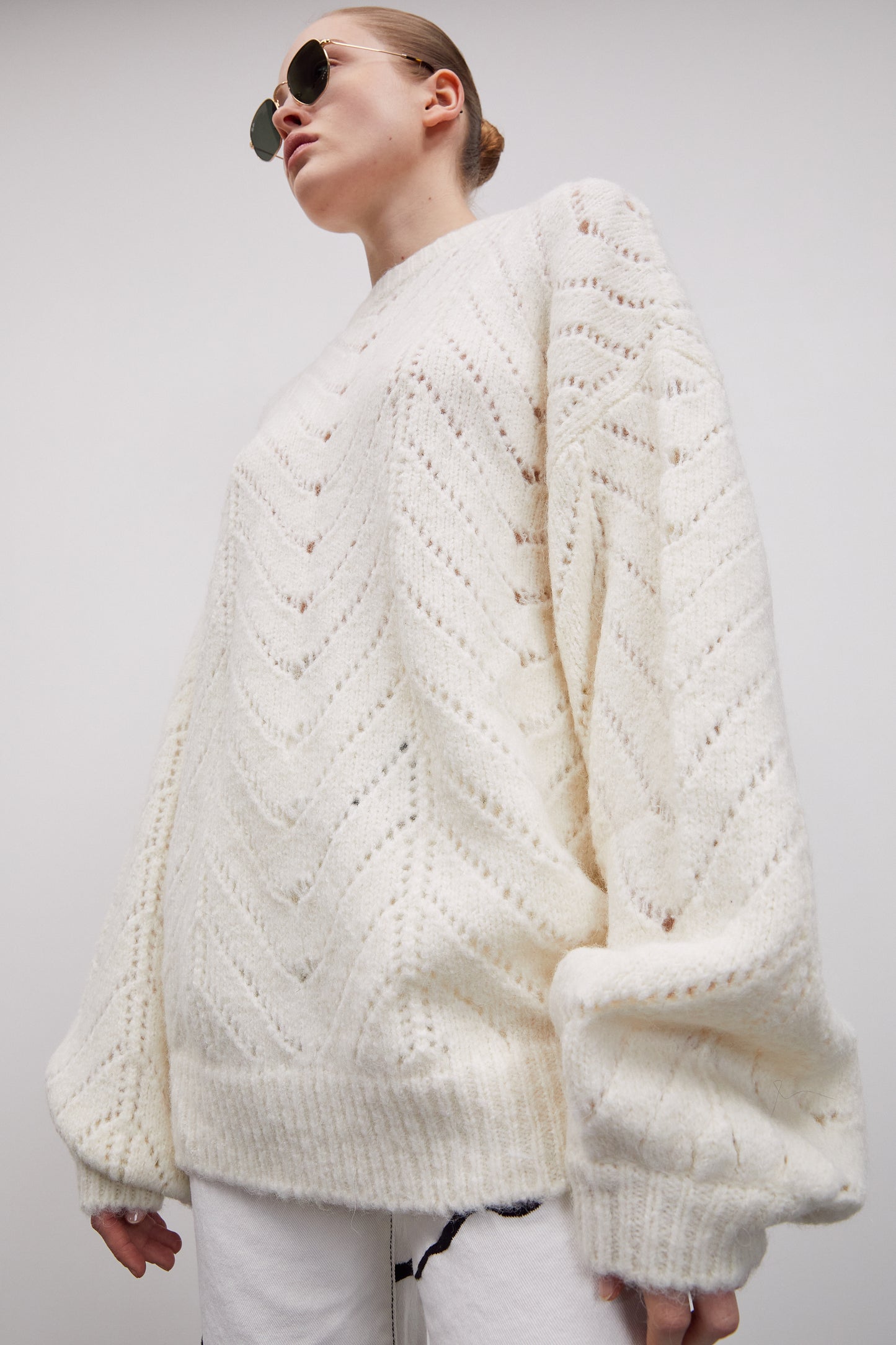 Open Stitch Loose Sweater, Snow White