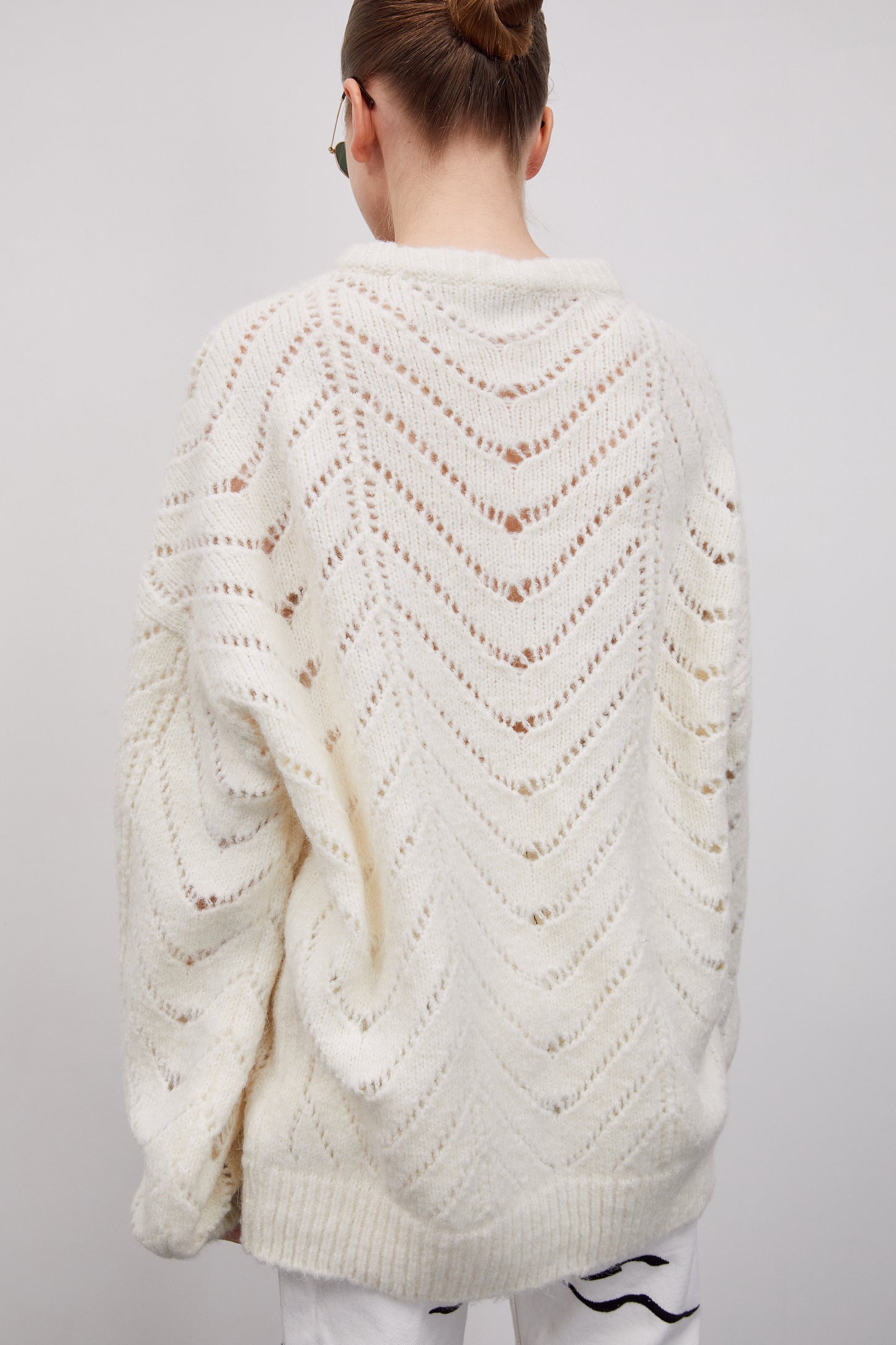 Open Stitch Loose Sweater, Snow White