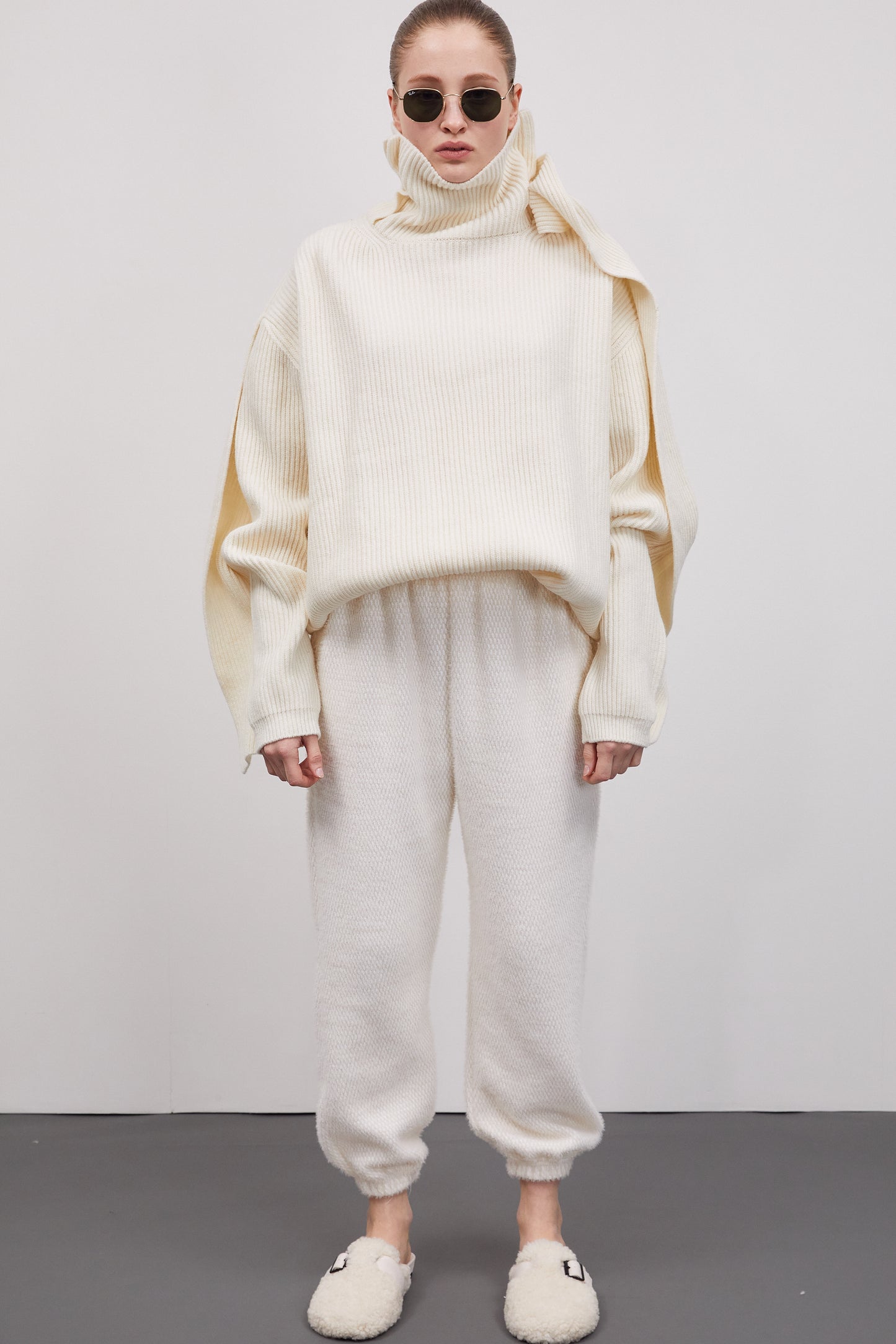 Ruffle Sleeve Turtleneck Sweater, Eggnog