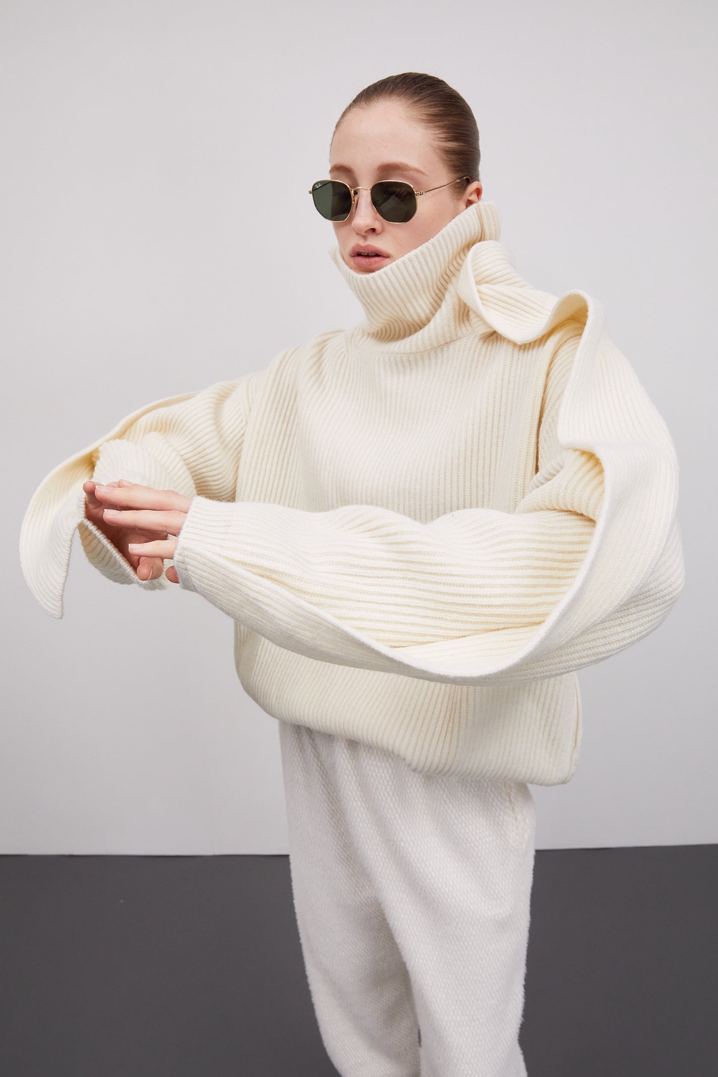 Ruffle Sleeve Turtleneck Sweater, Eggnog