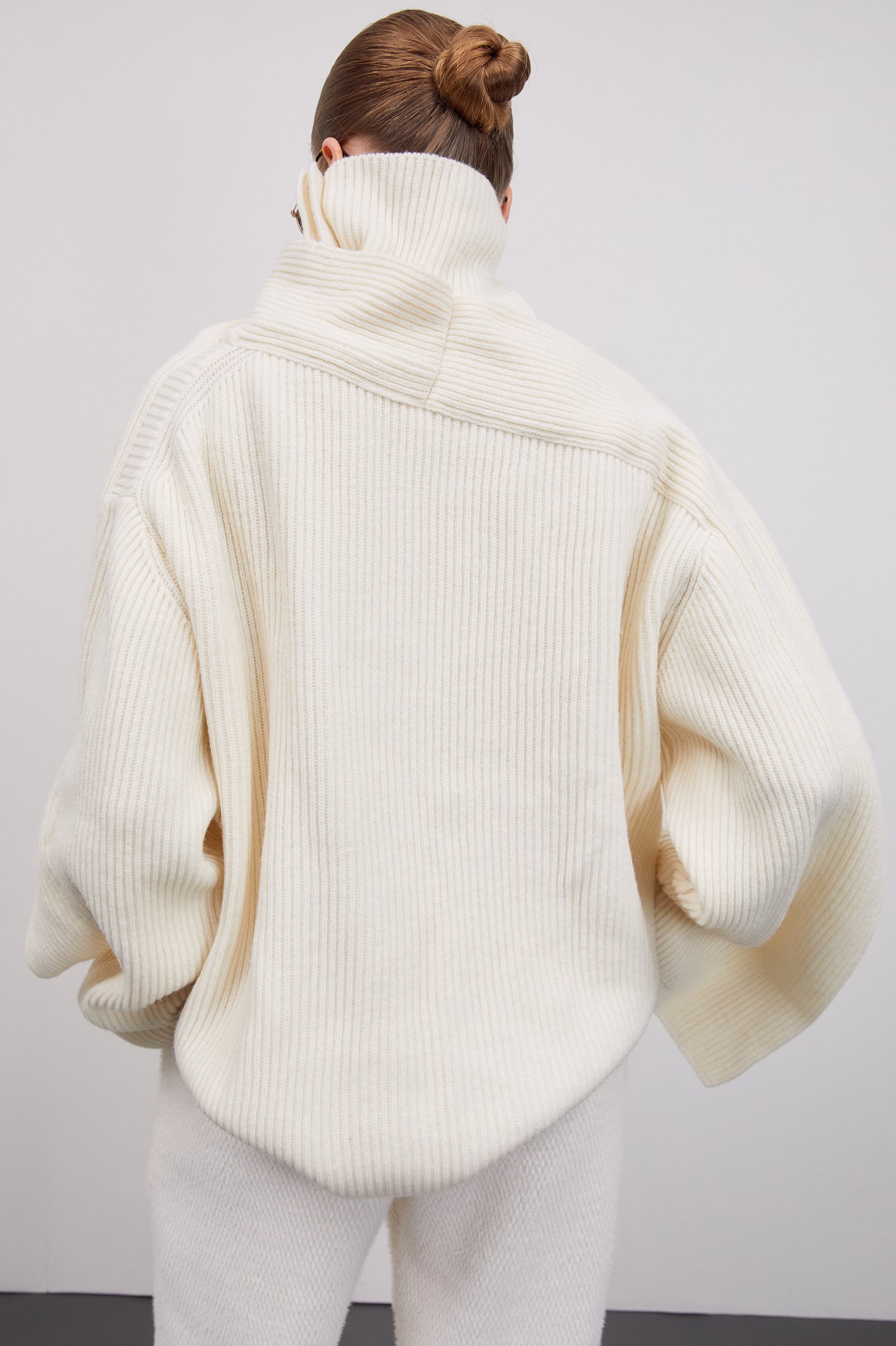 Ruffle Sleeve Turtleneck Sweater, Eggnog