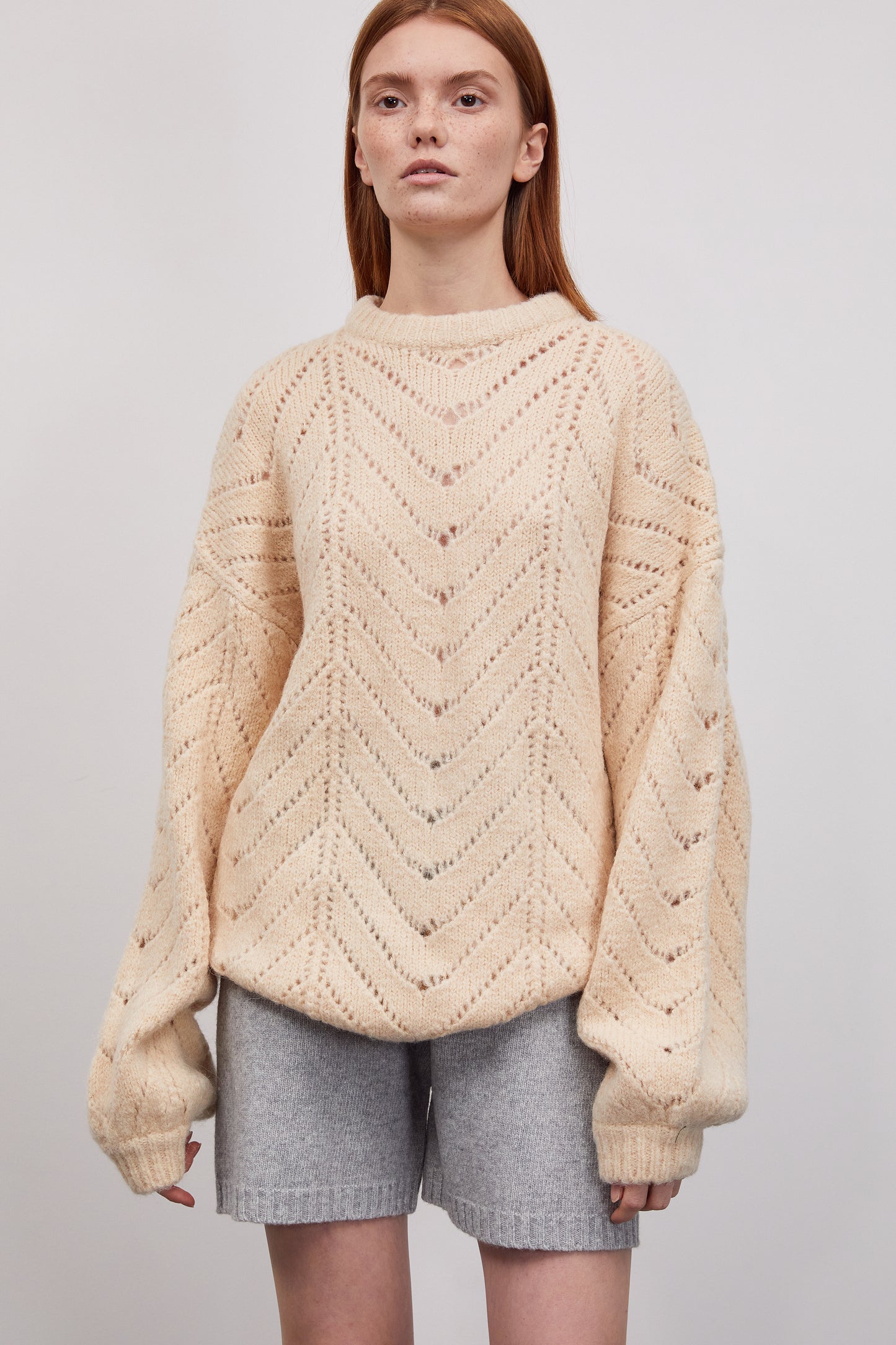 Open Stitch Loose Sweater, Tan Beige