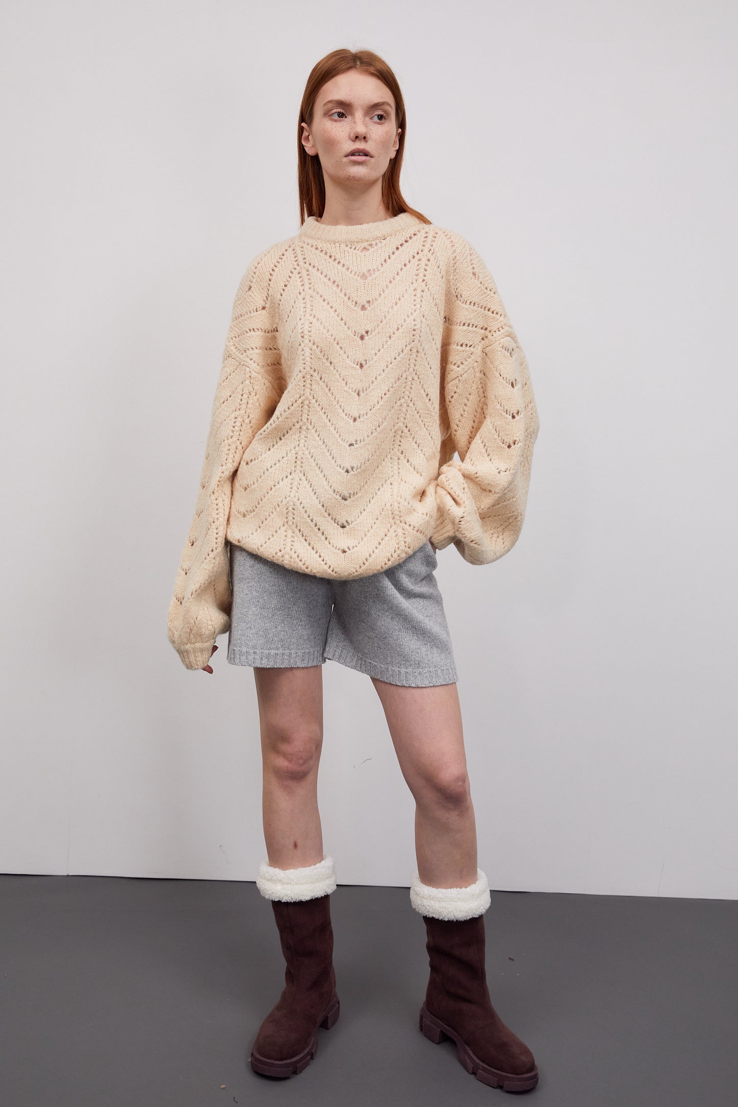 Open Stitch Loose Sweater, Tan Beige