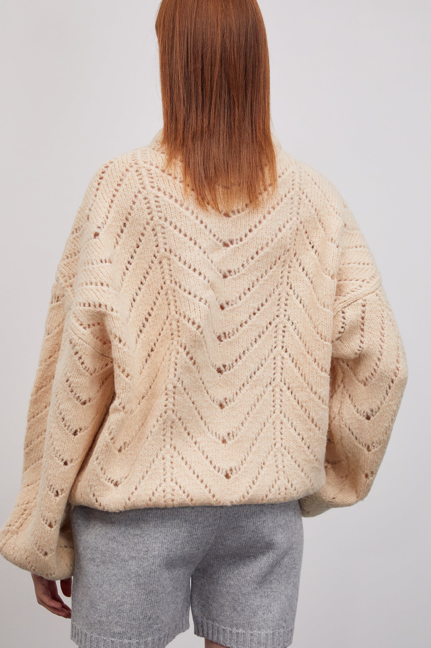 Open Stitch Loose Sweater, Tan Beige