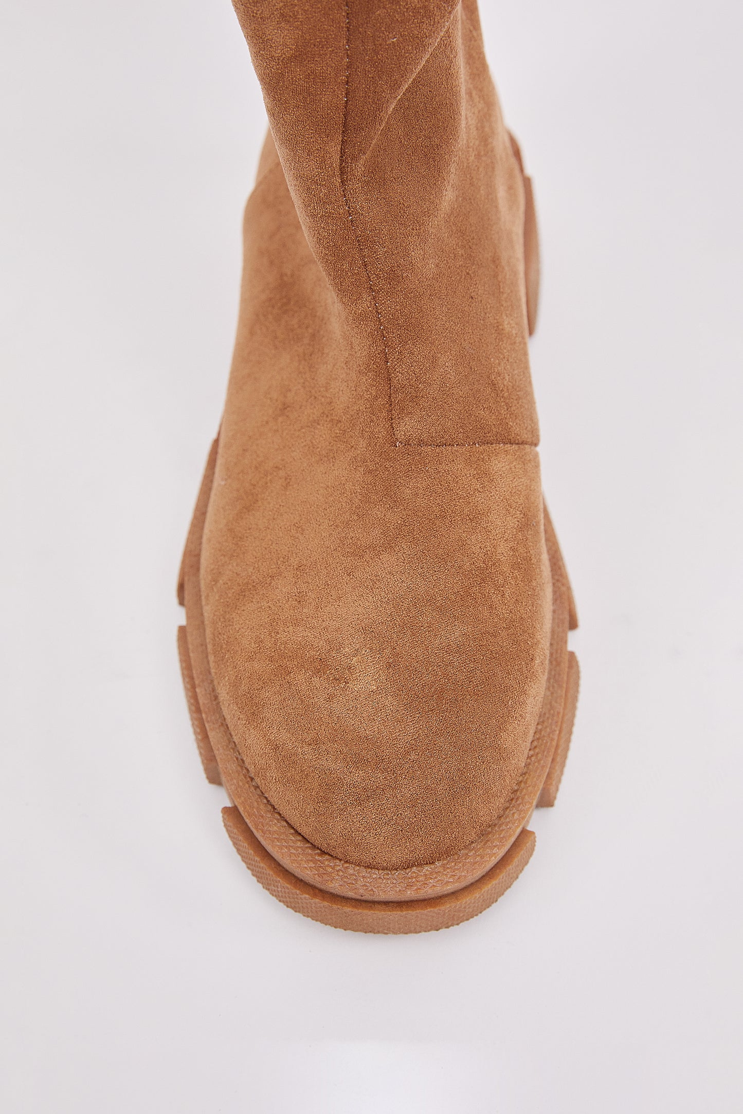 Faux Suede Shearling Platform Boots, Brown