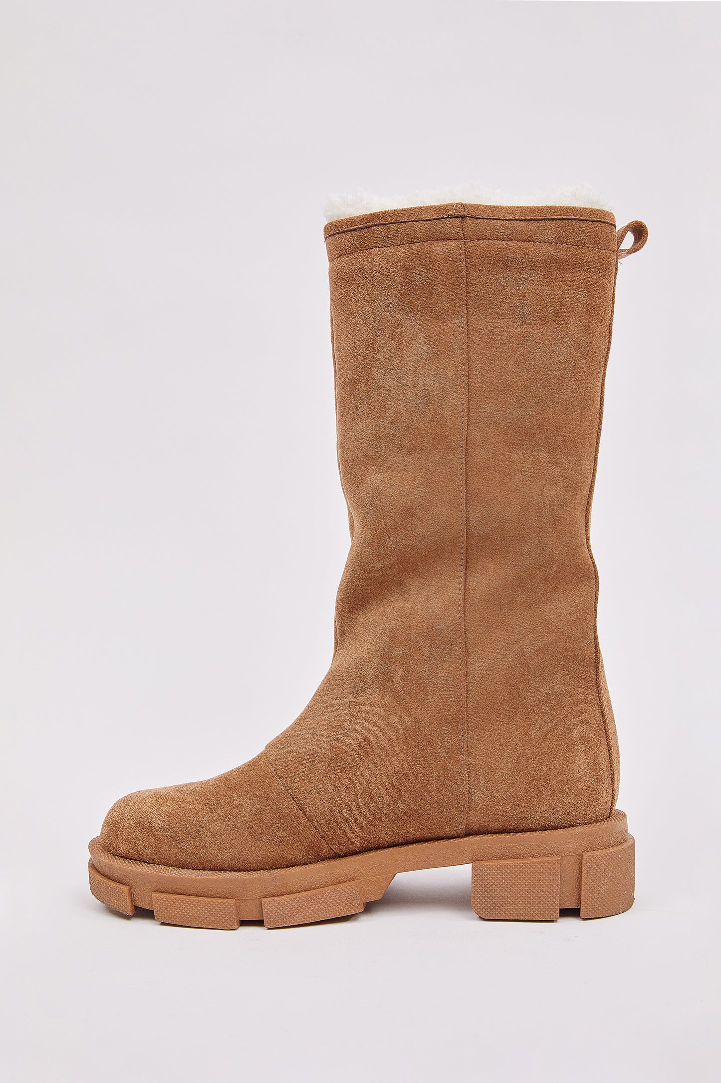 Faux Suede Shearling Platform Boots, Brown