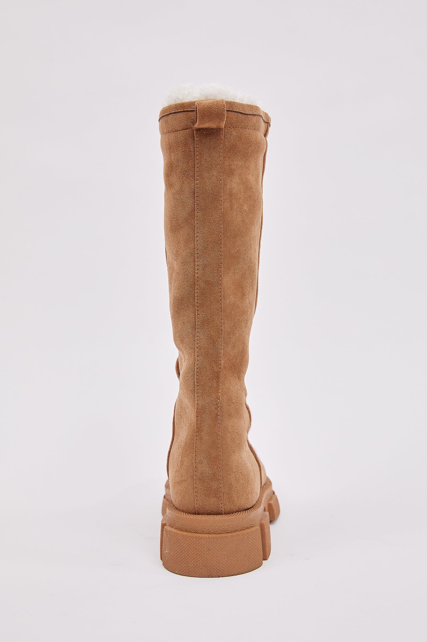 Faux Suede Shearling Platform Boots, Brown