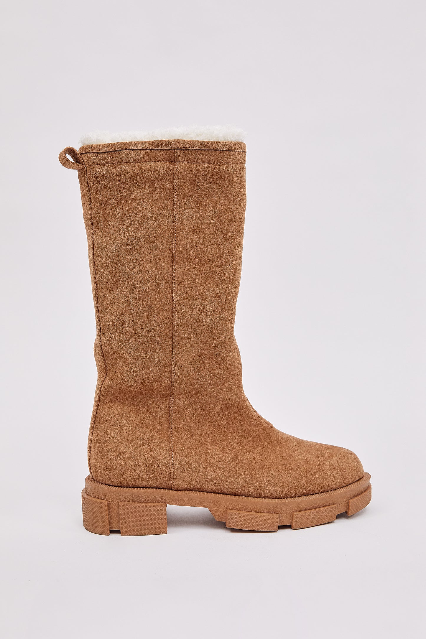 Faux Suede Shearling Platform Boots, Brown