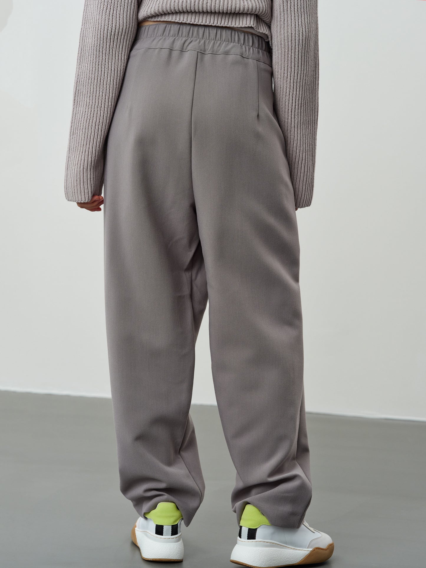 Wide Tuck Wrap Trousers, Warm Gray