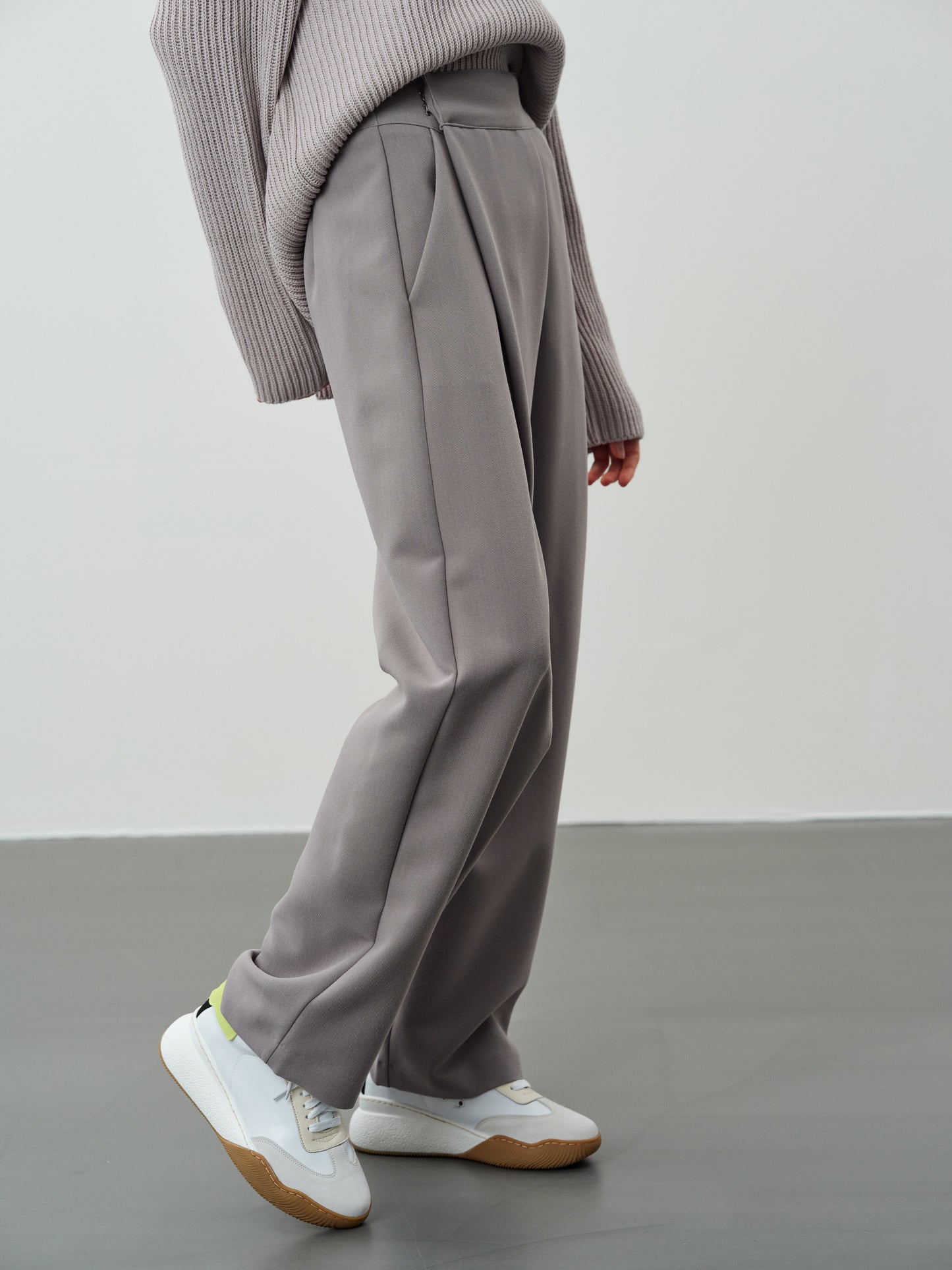 Wide Tuck Wrap Trousers, Warm Gray