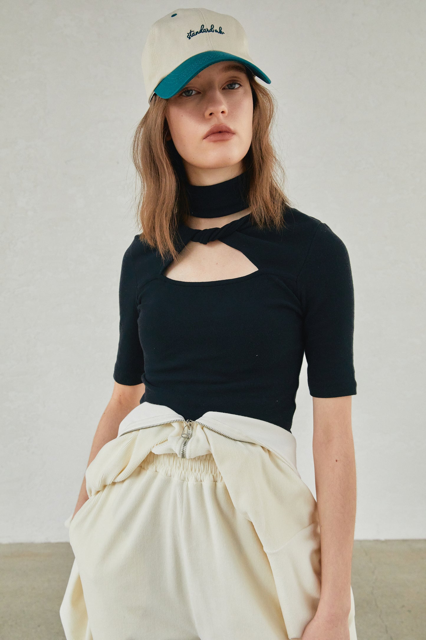 Twisted Cut-Out High Neck Top, Black