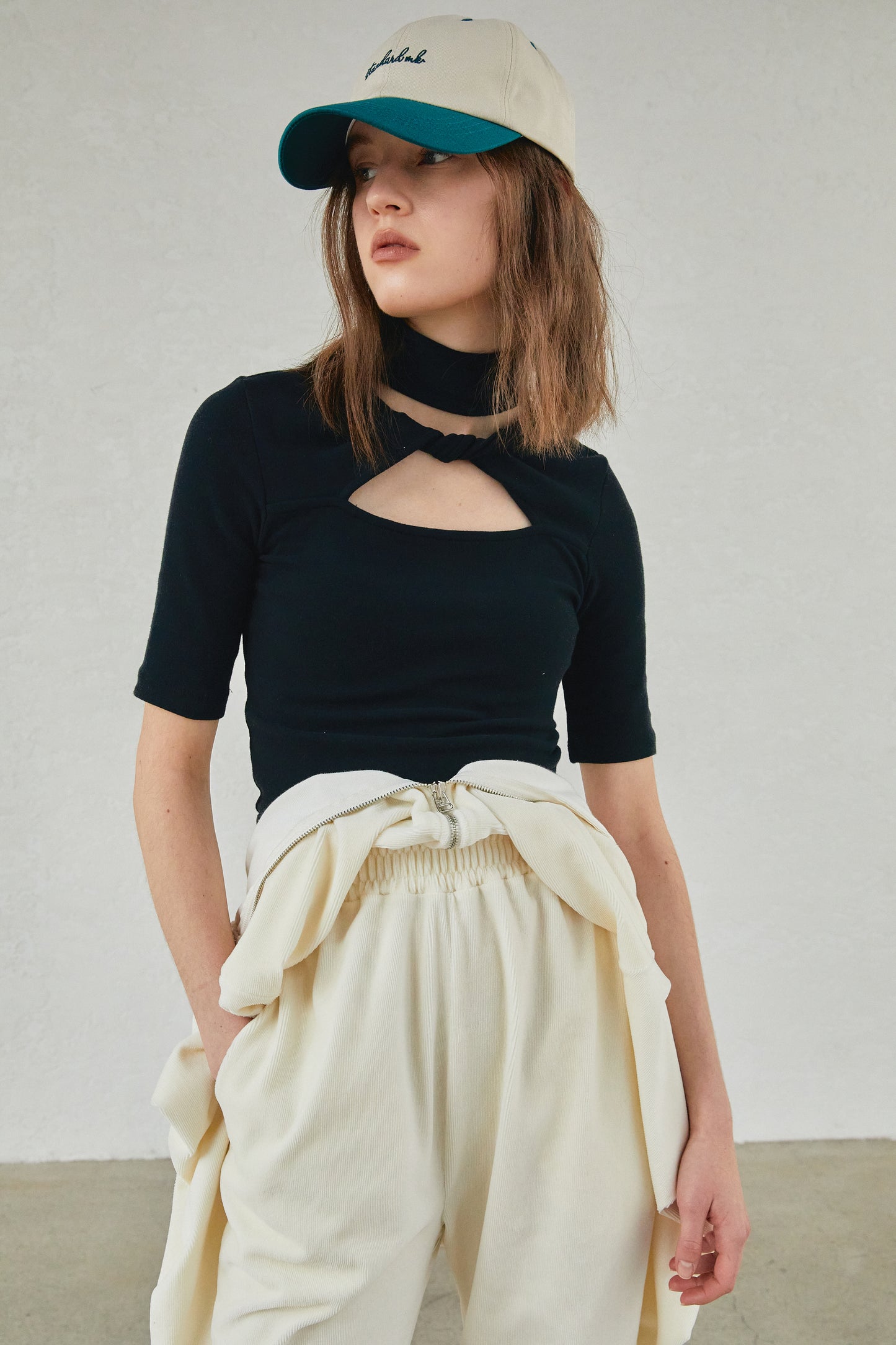 Twisted Cut-Out High Neck Top, Black