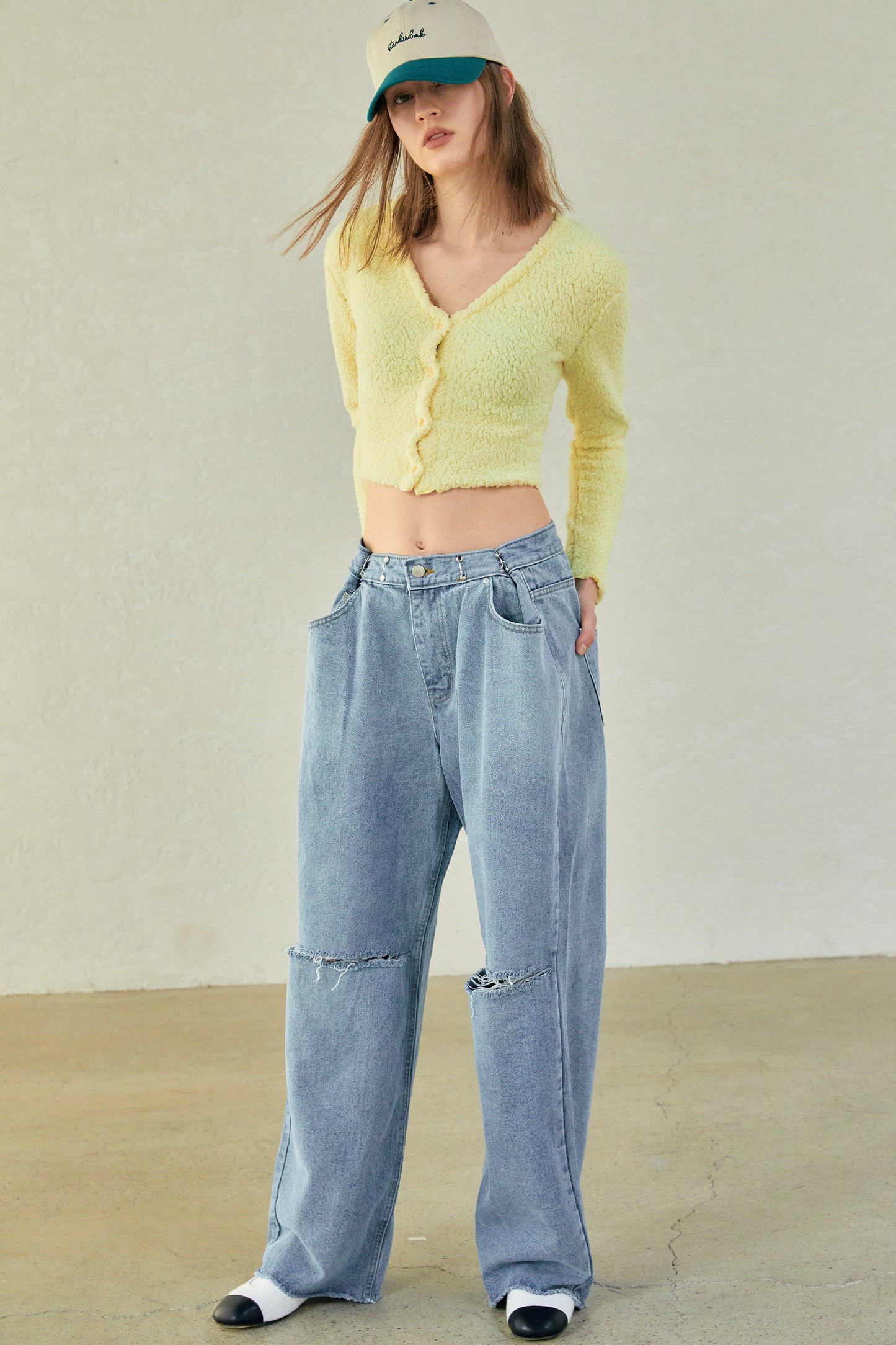 Soft Chenille Cropped Cardigan, Lemon