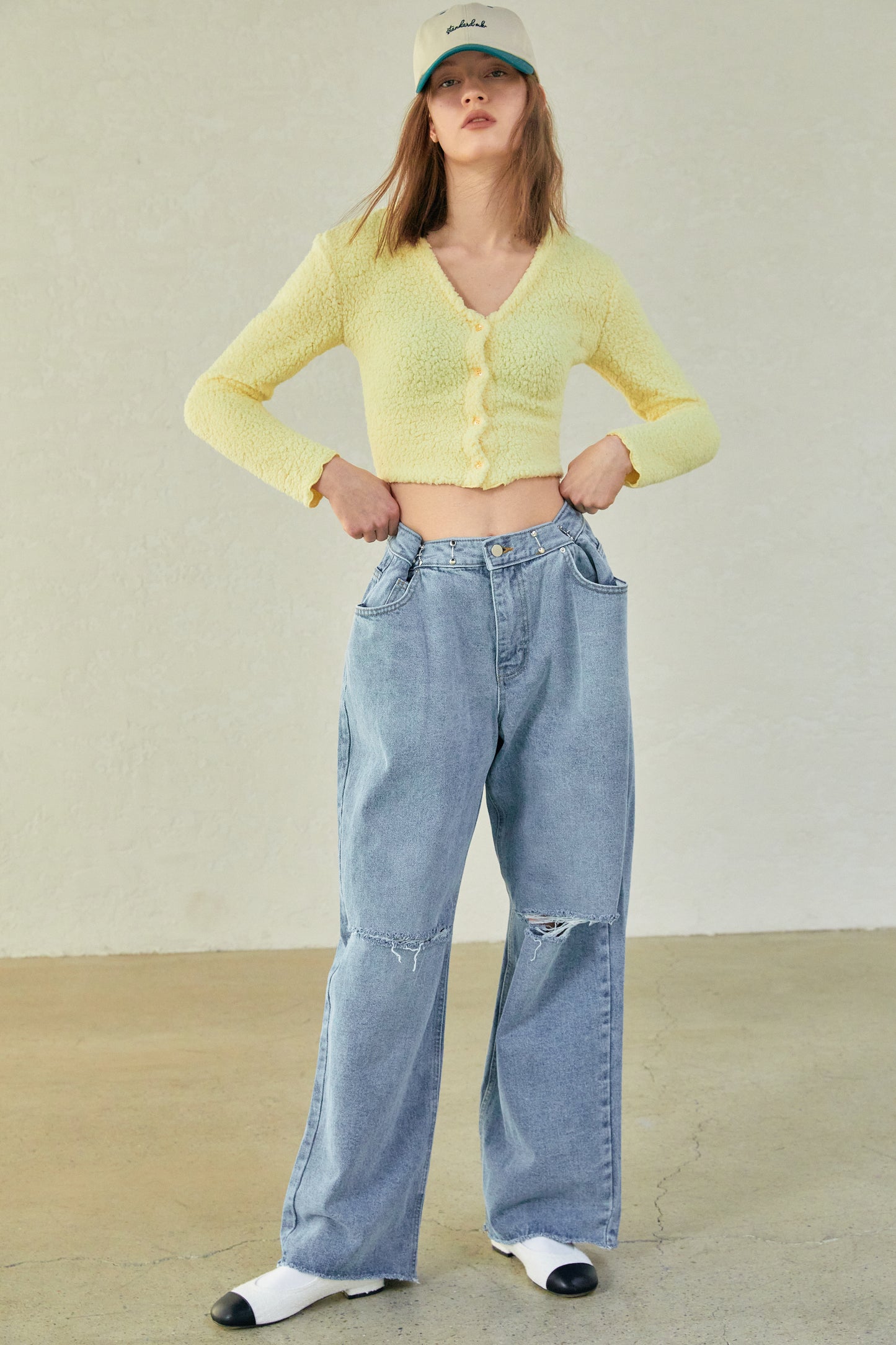 Soft Chenille Cropped Cardigan, Lemon