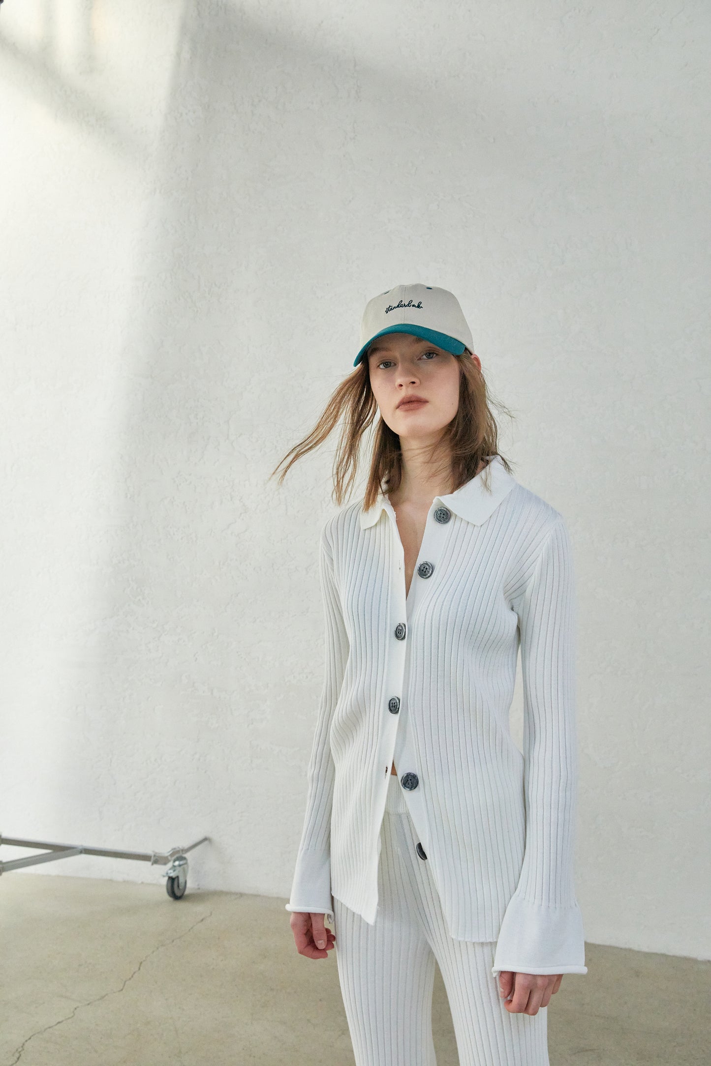 Rib Knit Polo Cardigan, Ivory
