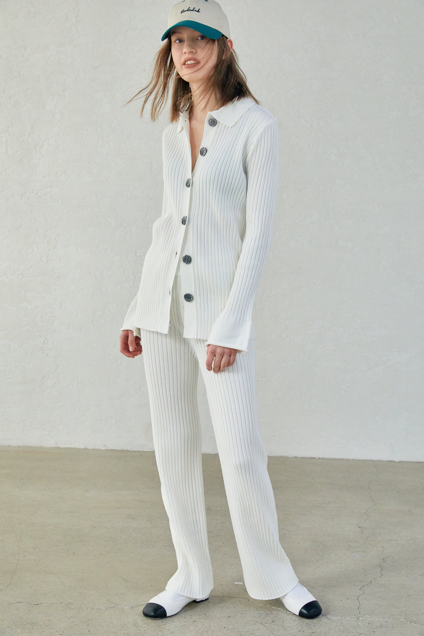 Rib Knit Polo Cardigan, Ivory