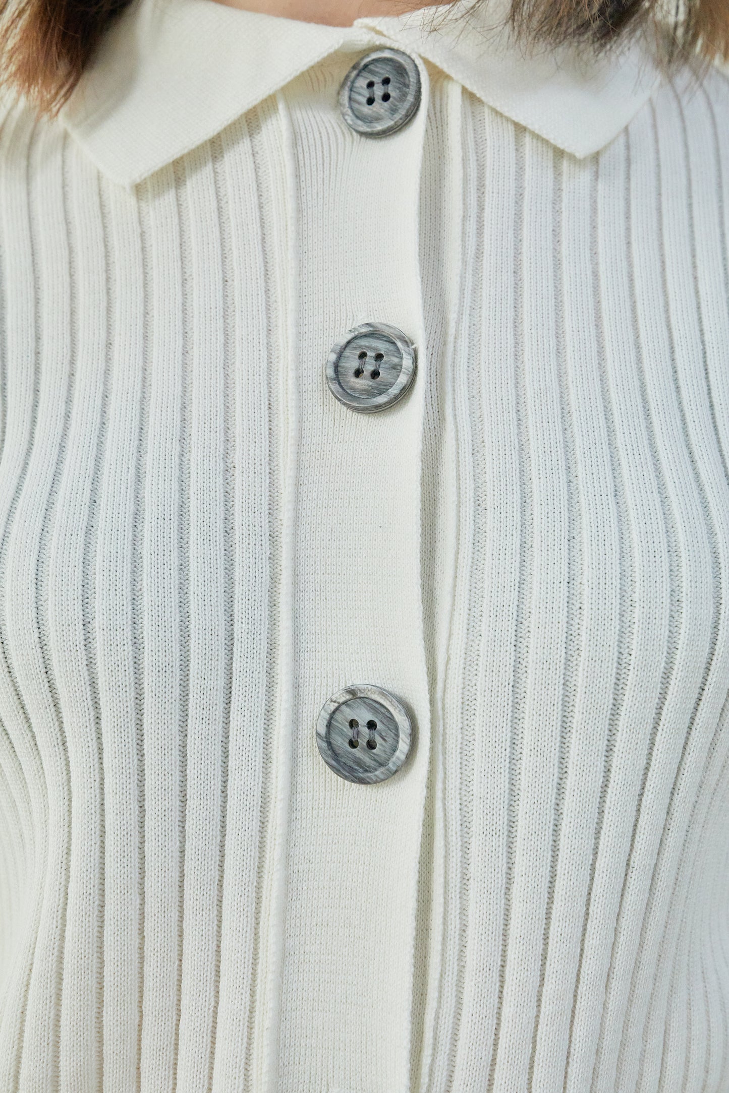 Rib Knit Polo Cardigan, Ivory