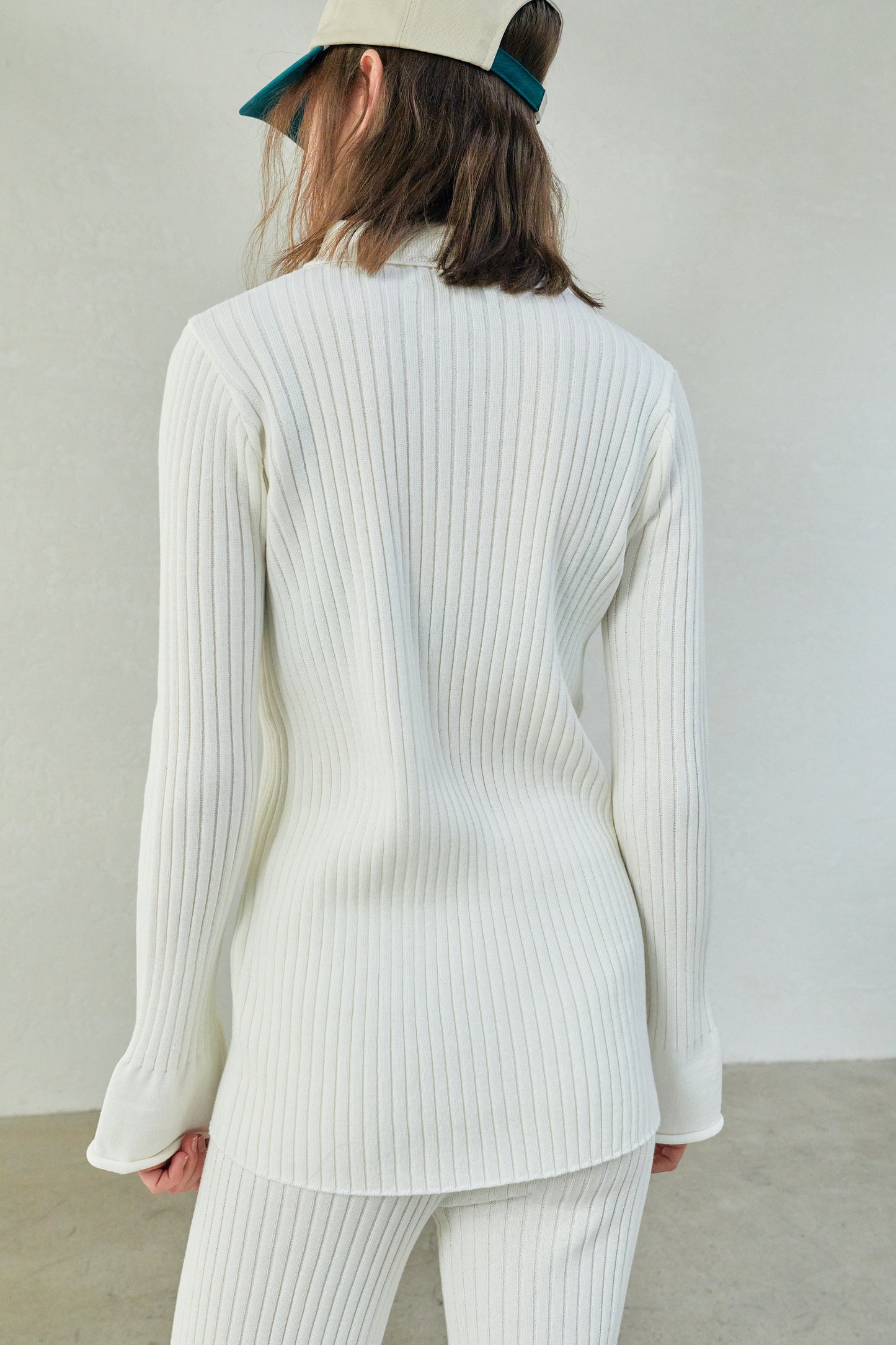 Rib Knit Polo Cardigan, Ivory
