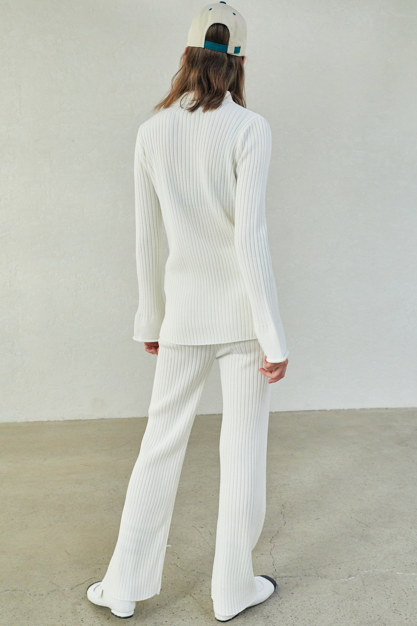 Rib Knit Polo Cardigan, Ivory