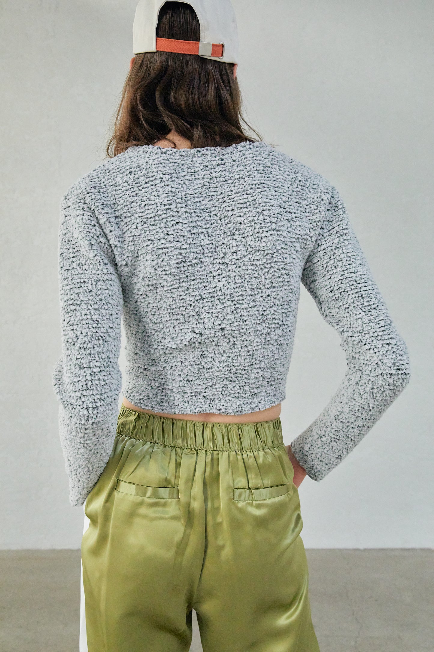 Soft Chenille Cropped Cardigan, Grey
