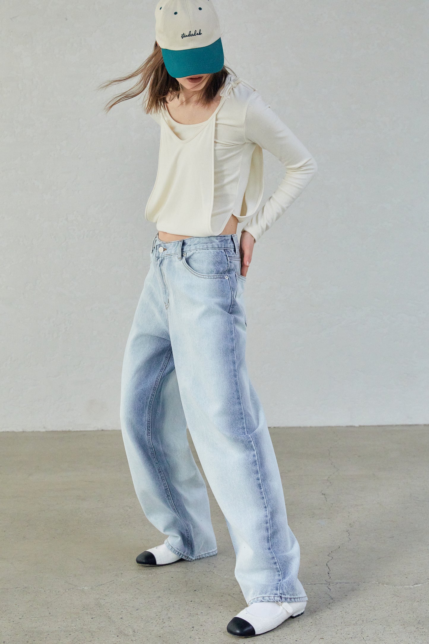 Faded Line Extra Long Jeans, Light Blue