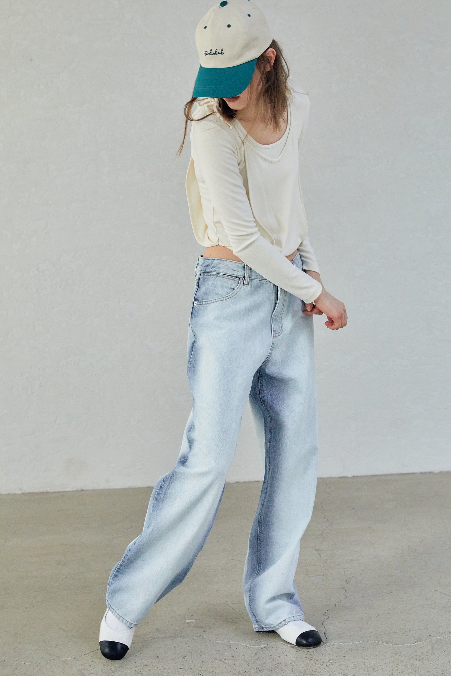 Faded Line Extra Long Jeans, Light Blue