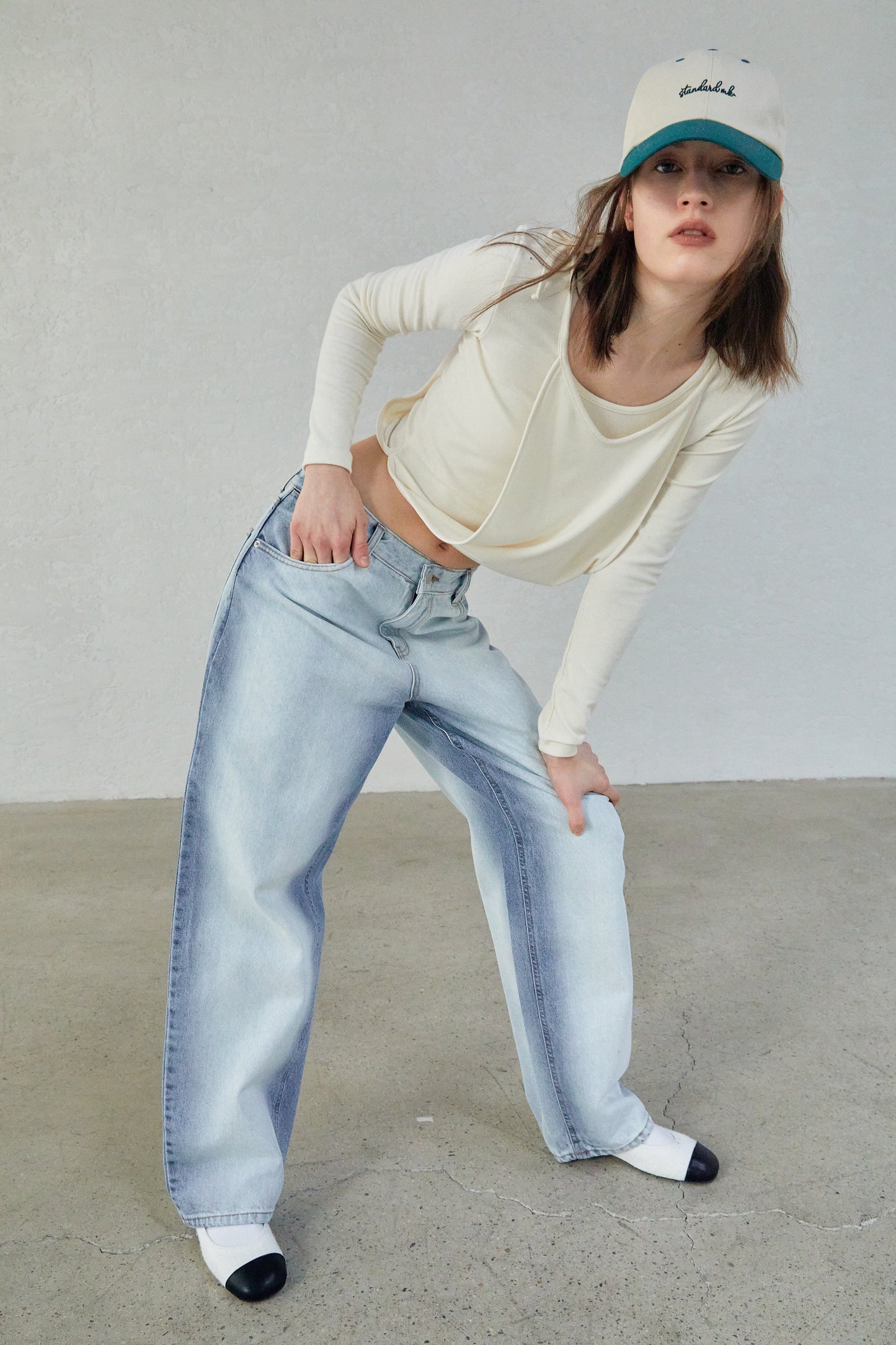 Faded Line Extra Long Jeans, Light Blue