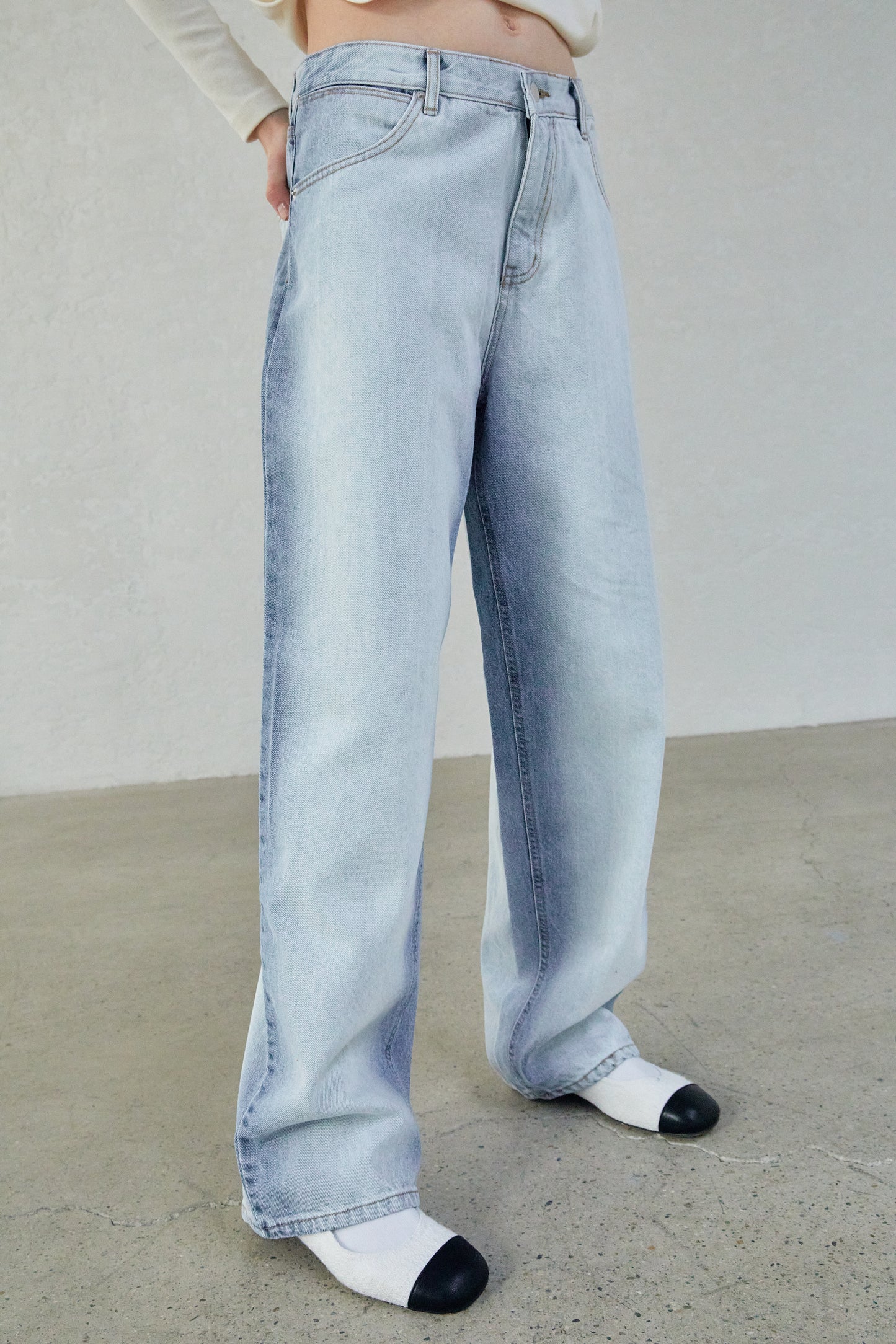 Faded Line Extra Long Jeans, Light Blue