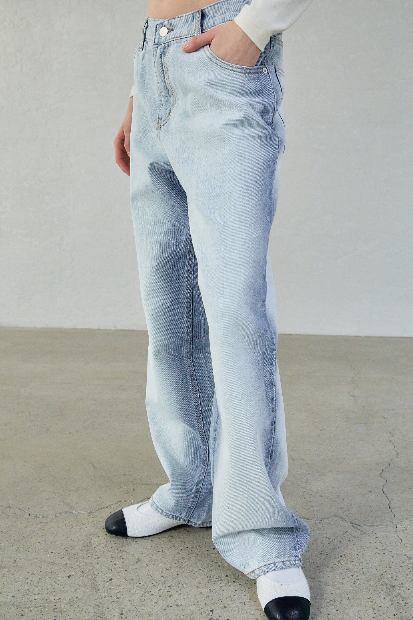 Faded Line Extra Long Jeans, Light Blue