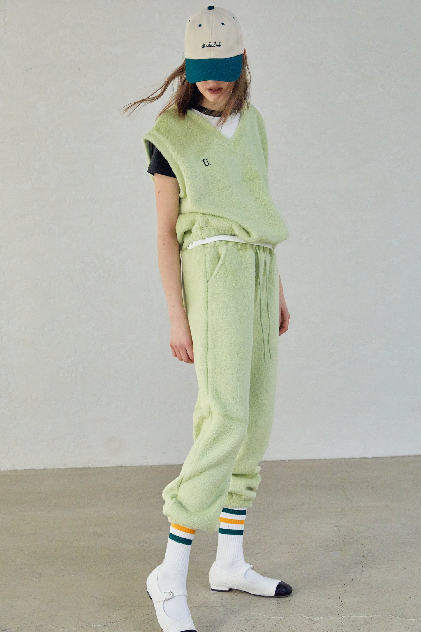 Soft Faux Fur Plush Jogging Pants, Lime